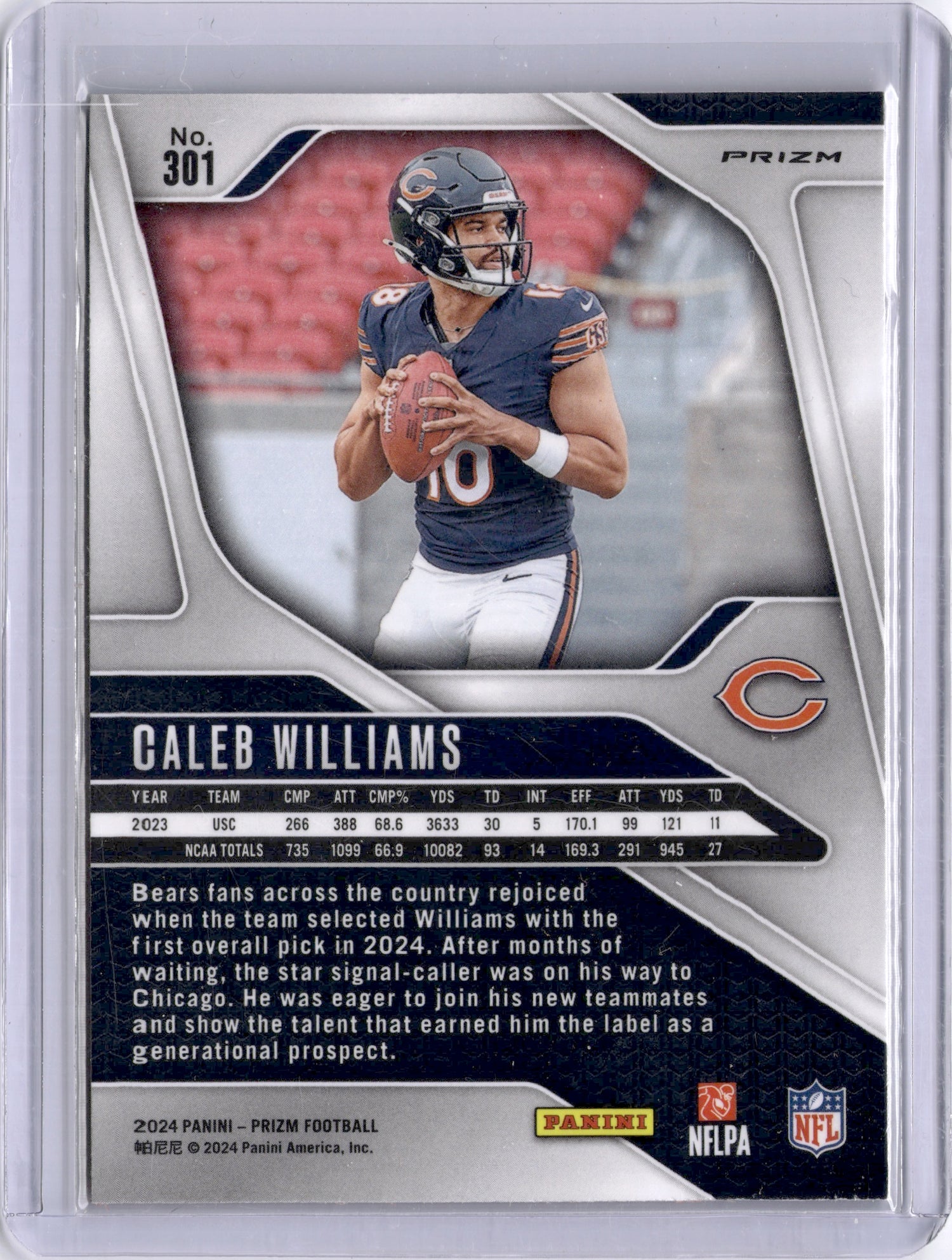 Caleb Williams 2024 Panini Prizm Orange Laser Rookie RC Bears