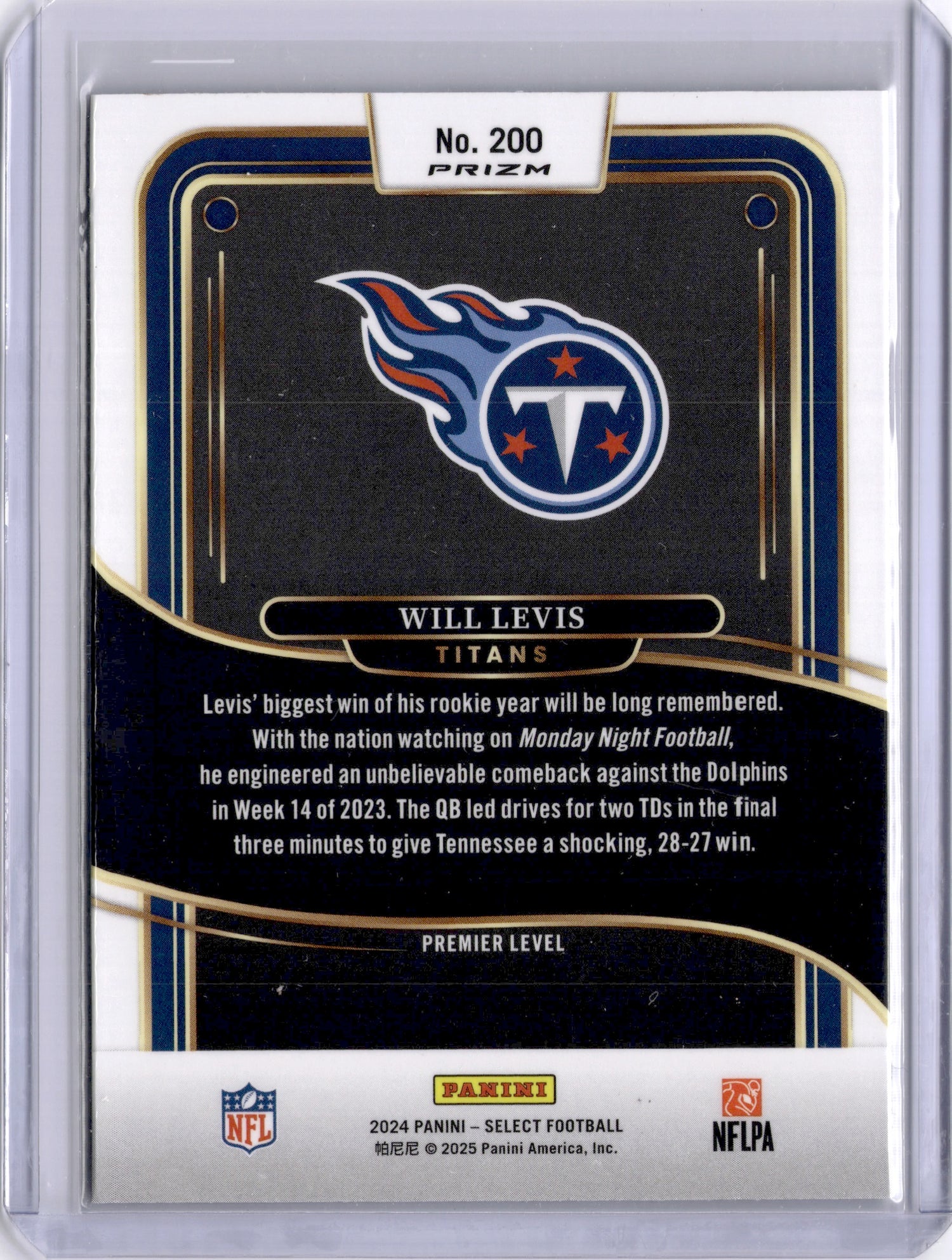 Will Levis 2025 Panini Select Zebra Prizm SP