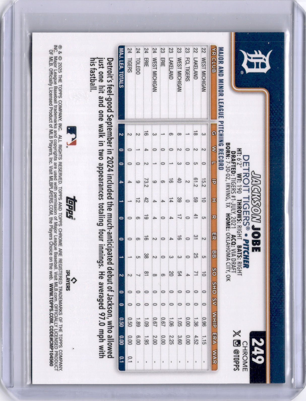 Jackson Jobe 2025 Topps Chrome Logofractor Black /10 Image Variation RC Rookie
