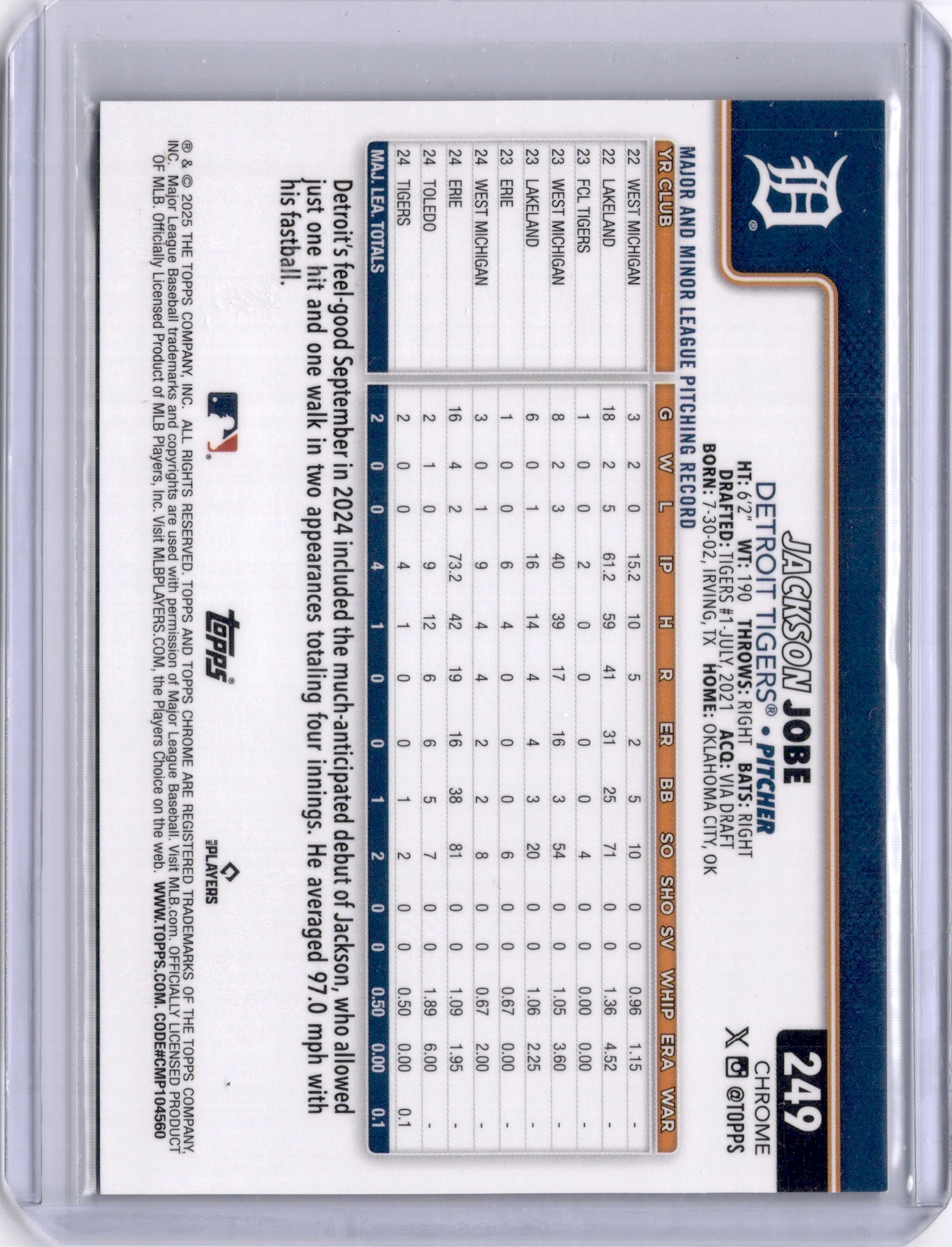 Jackson Jobe 2025 Topps Chrome Logofractor Black /10 Image Variation RC Rookie