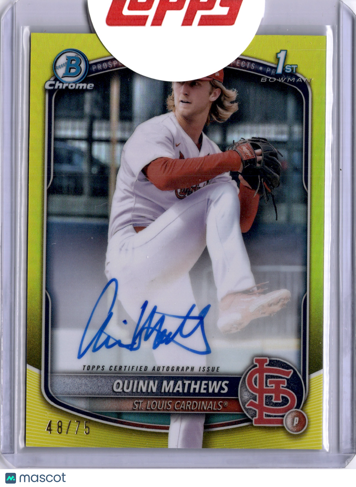 Quinn Mathews 2025 Bowman Chrome Yellow Auto /75 Cardinals