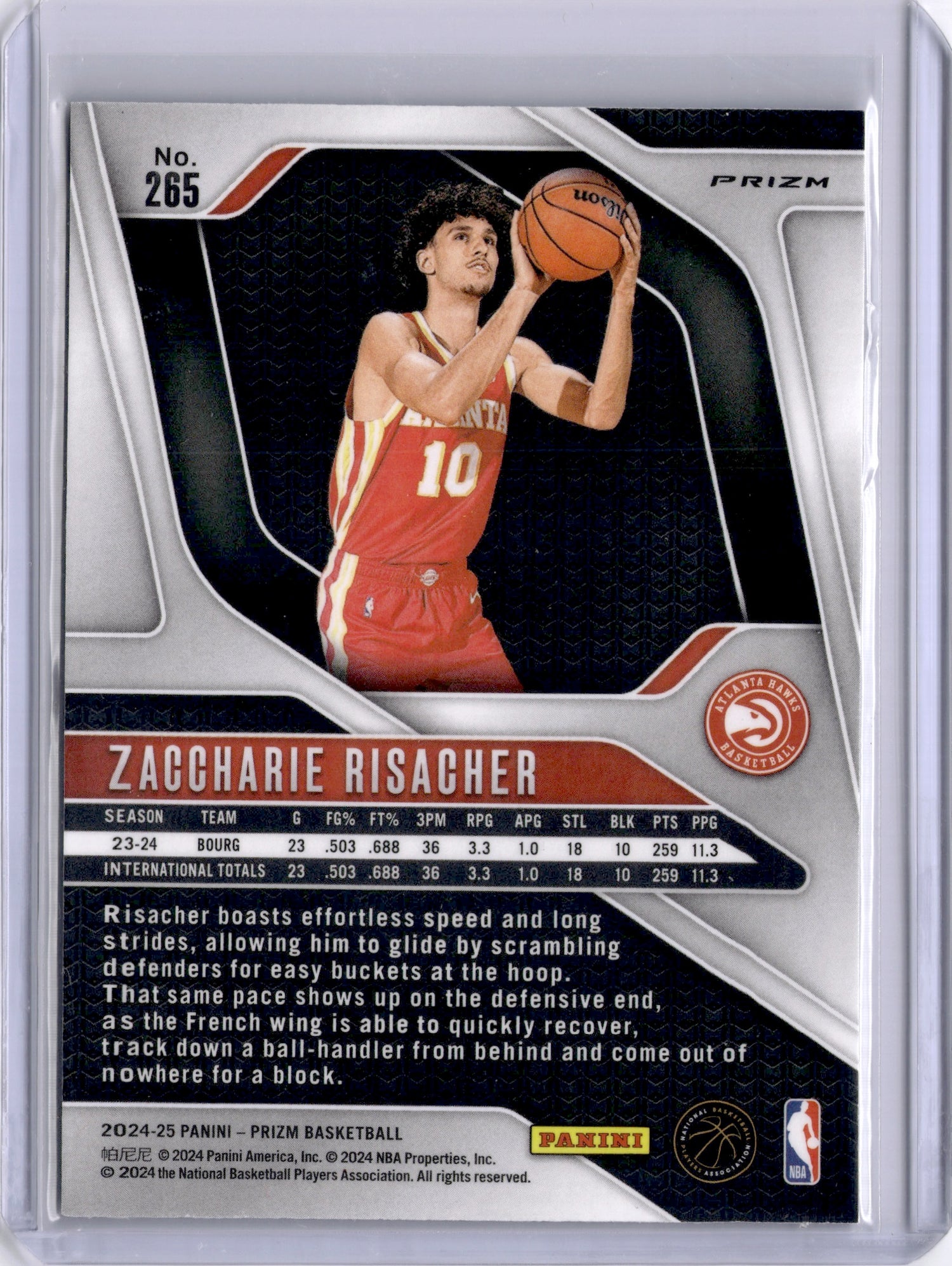 Zaccharie Risacher 2024-25 Panini Prizm Silver Rookie RC Hawks