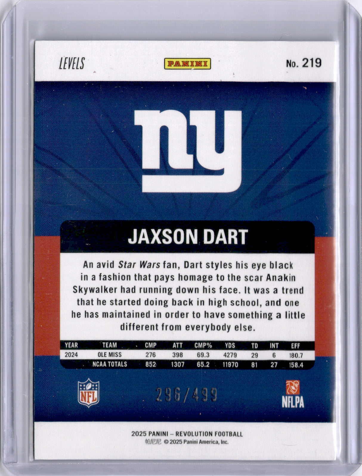 Jaxson Dart 2025 Panini Revolution Levels Rookie RC /499 Giants