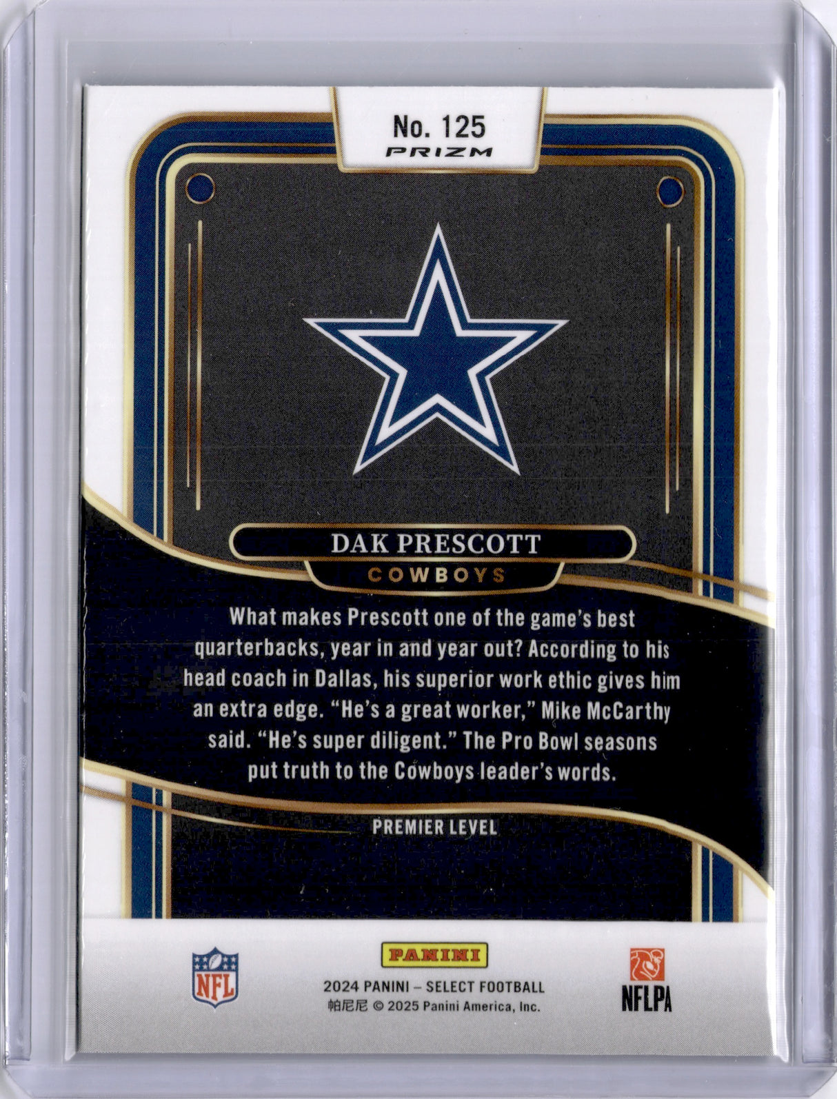 Dak Prescott 2025 Panini Select Premier Level Zebra SP