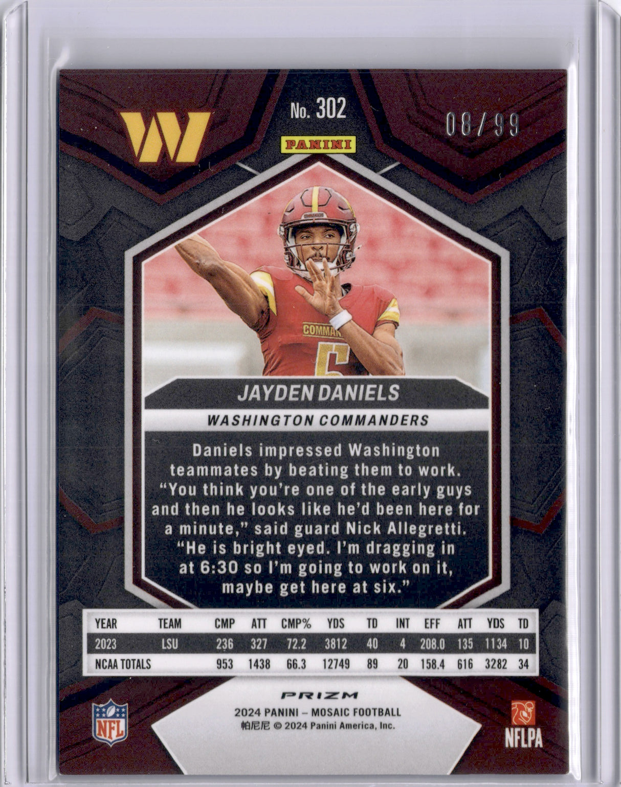 Jayden Daniels 2024 Panini Mosaic Blue /99 Rookie RC Commanders