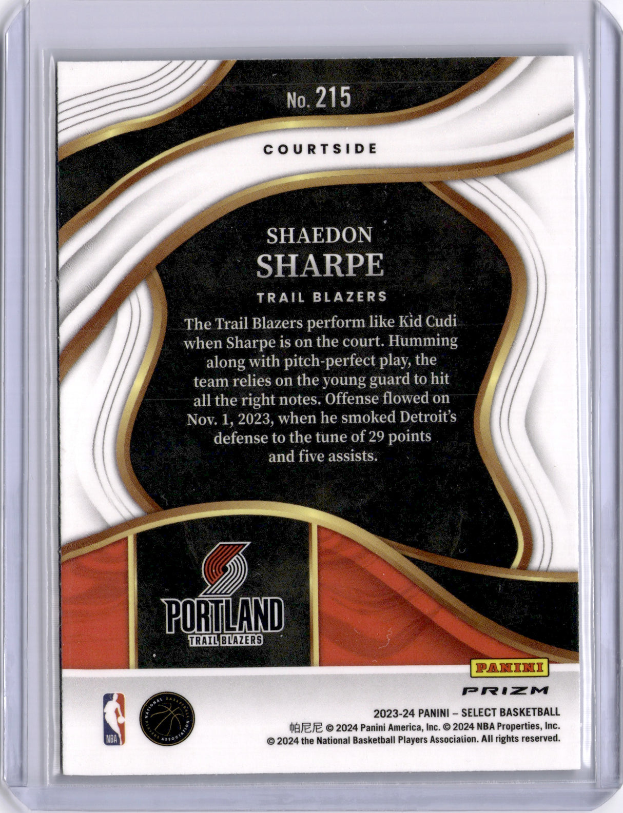 Shaedon Sharpe 2023-24 Panini Select Tiger Stripe Courtside Trail Blazers