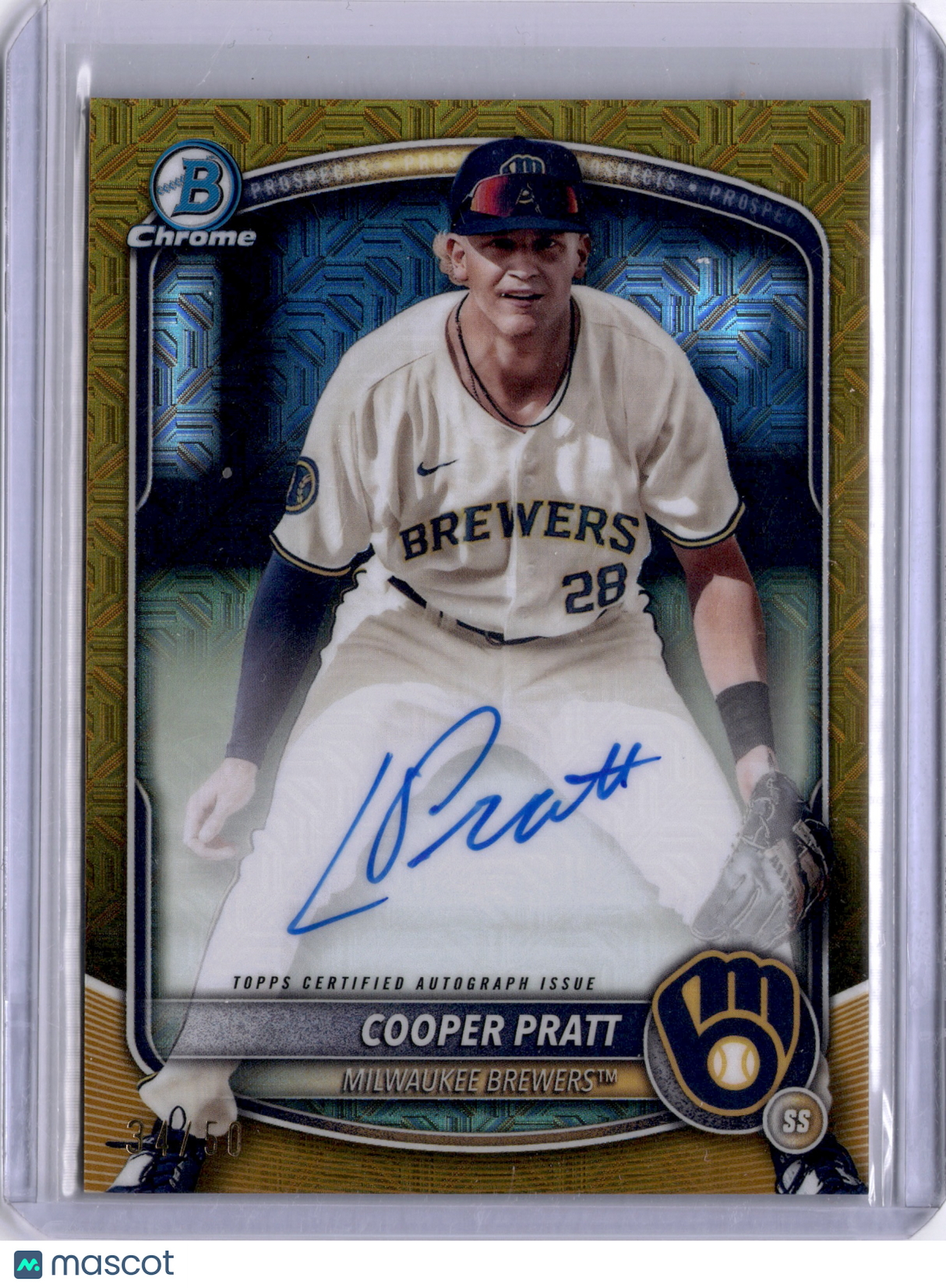 Cooper Pratt 2025 Bowman Chrome Gold Mojo Mega /50 Auto Brewers