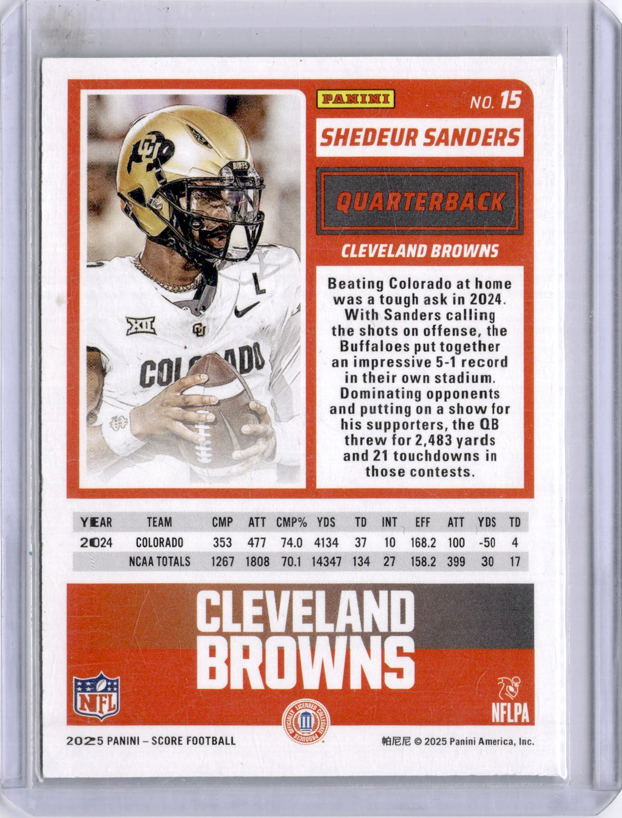 Shedeur Sanders 2025 Panini Score Electric Green Rookie RC /99 Browns