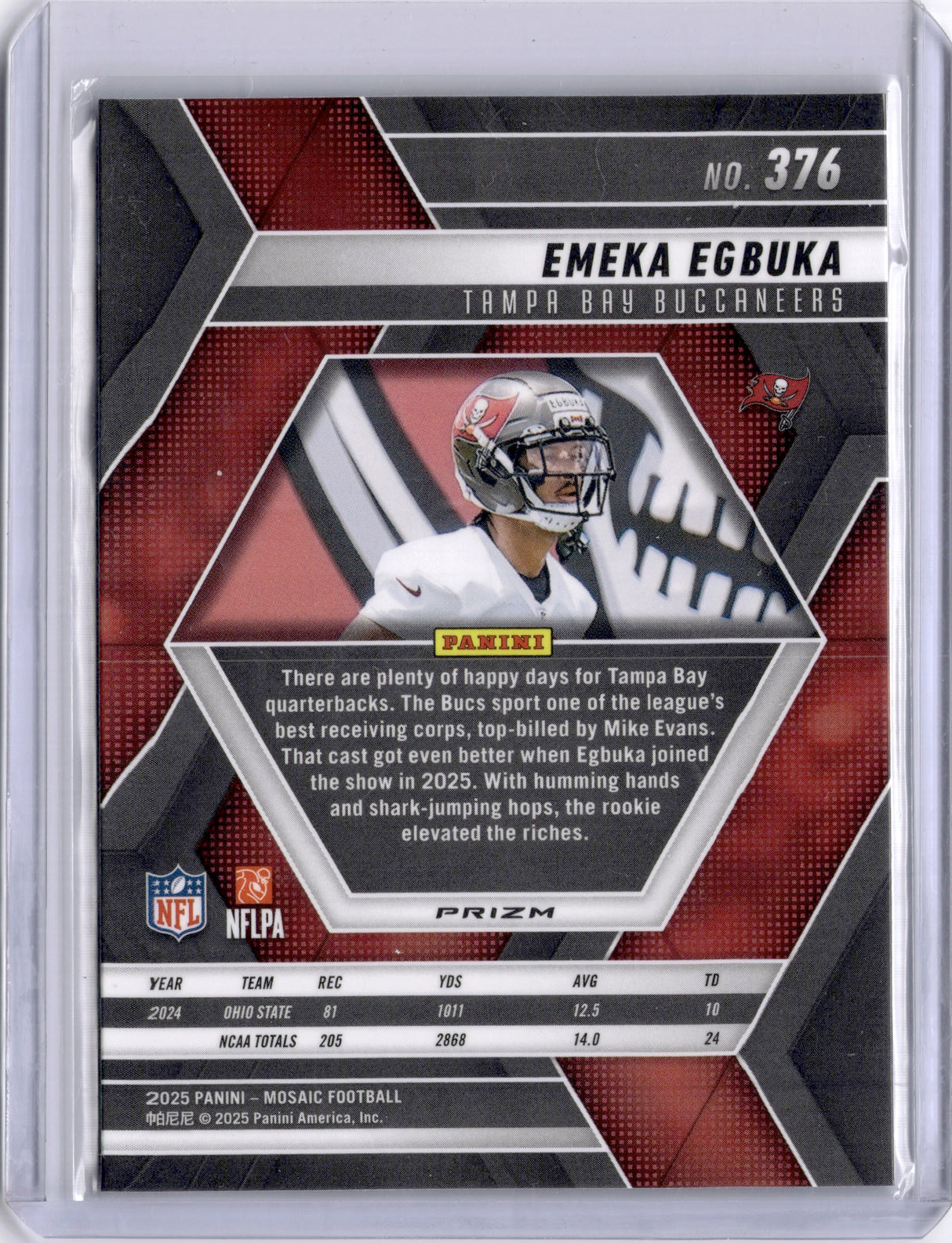Emeka Egbuka 2025 Panini Mosaic Red White Candy Stripe Rookie RC Bucs