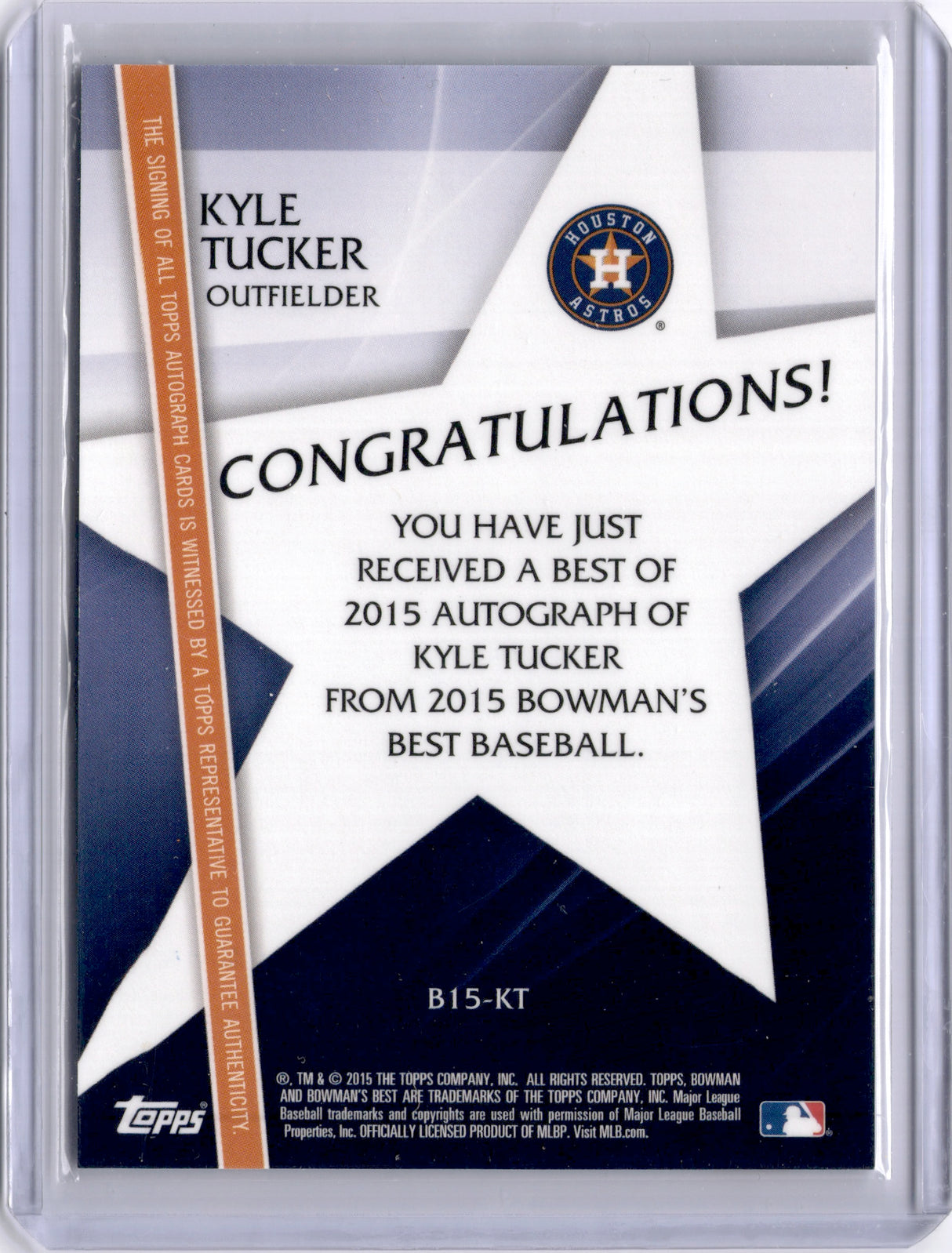 Kyle Tucker 2015 Topps Bowman's Best On Card Auto Astros Cubs