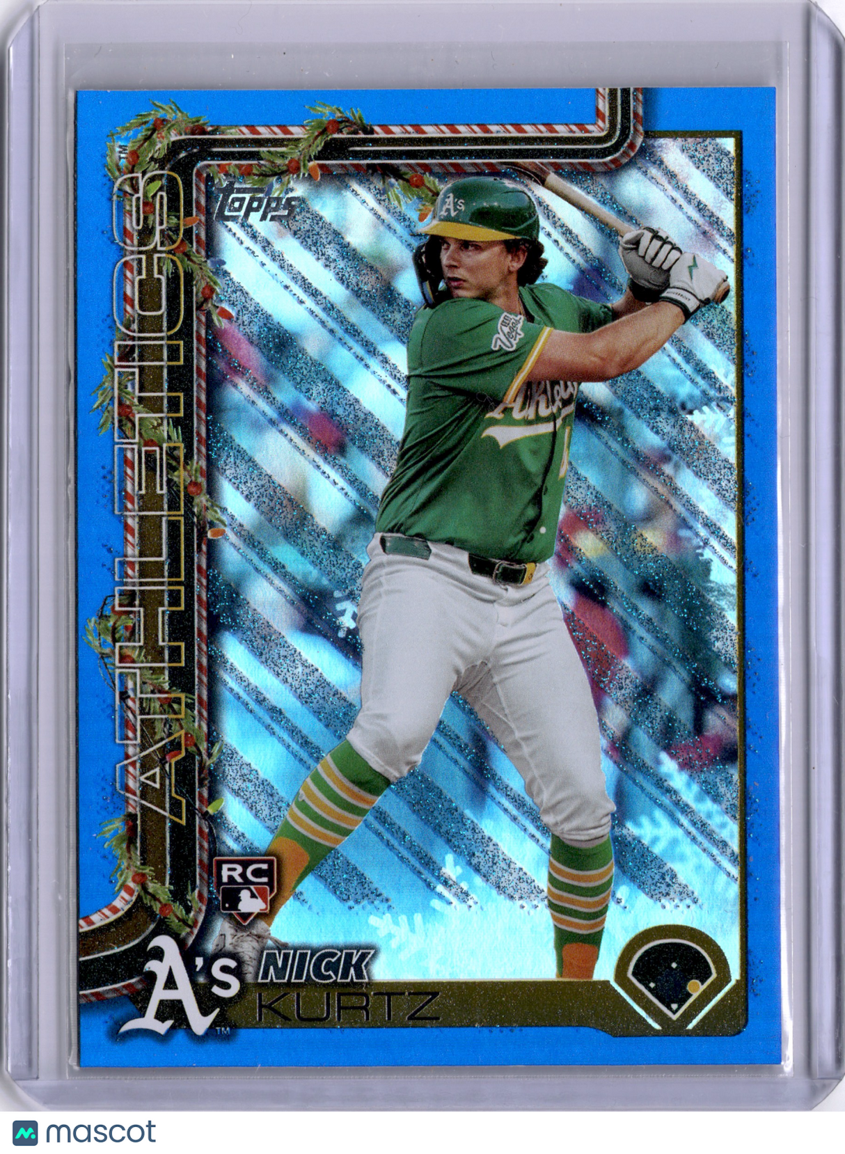 Nick Kurtz 2025 Topps Holiday Blue Metallic Glitter Rookie RC A's
