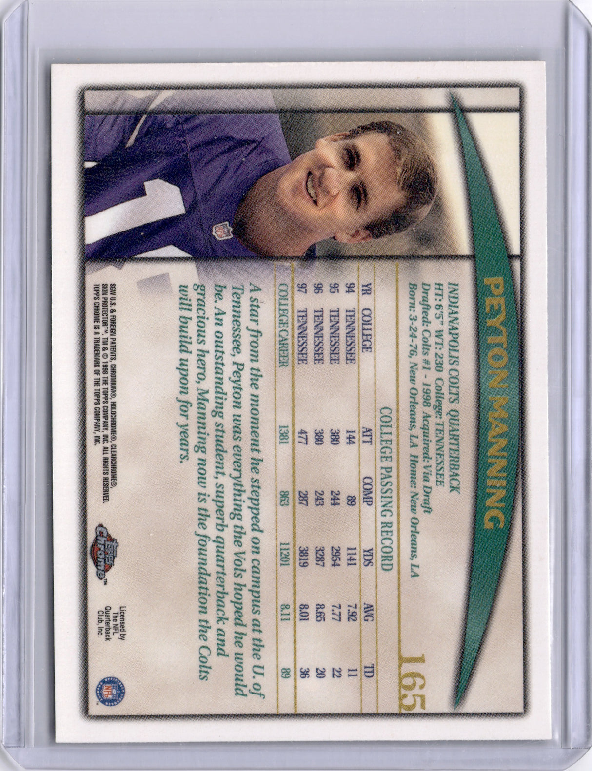 Peyton Manning 1998 Topps Chrome Draft Picks Rookie RC HOF