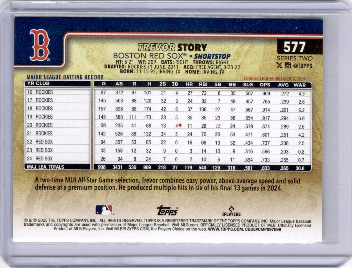 Trevor Story 2025 Topps Series 2 Golden Mirror SSP