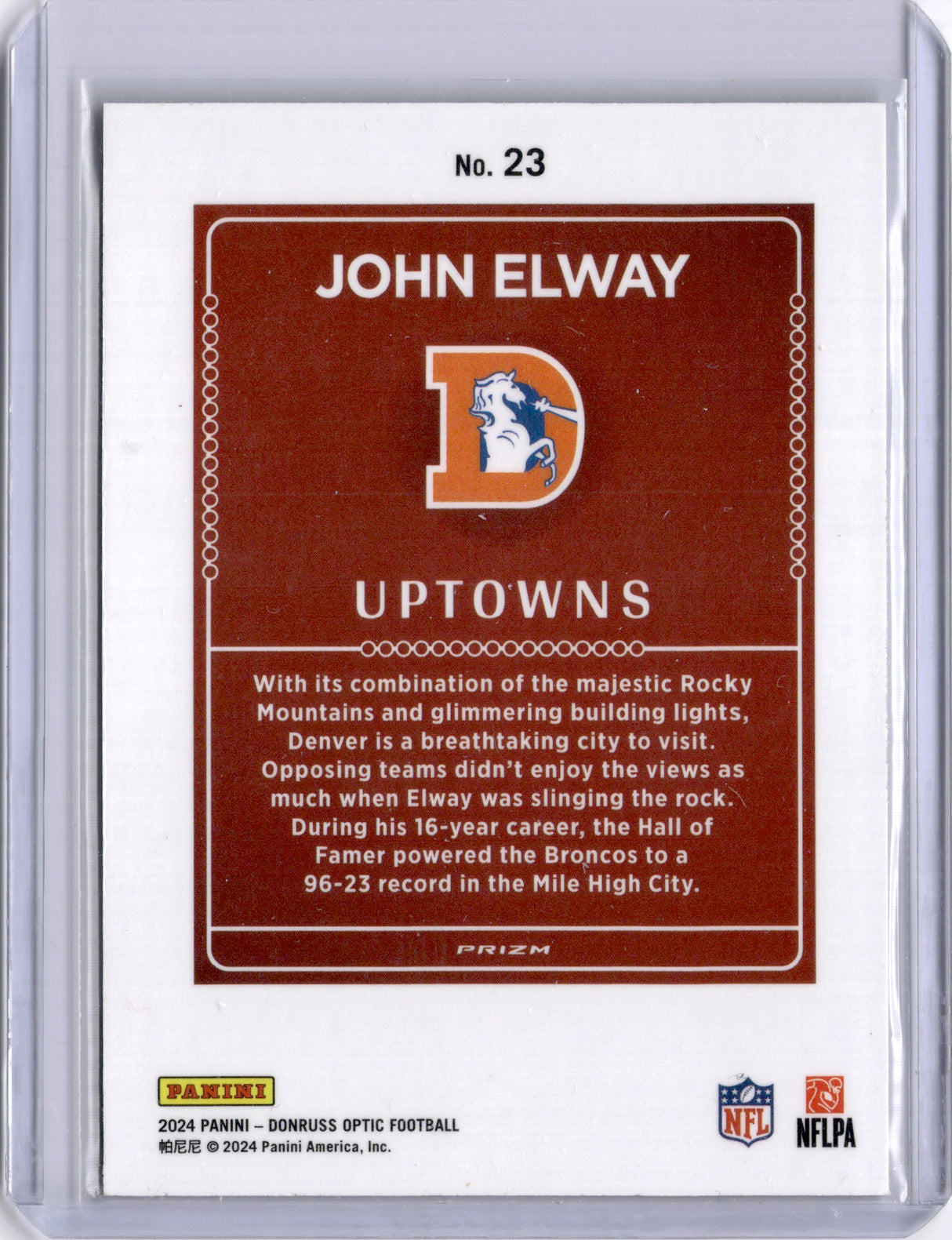 John Elway 2024 Panini Donruss Optic Uptowns Broncos HOF