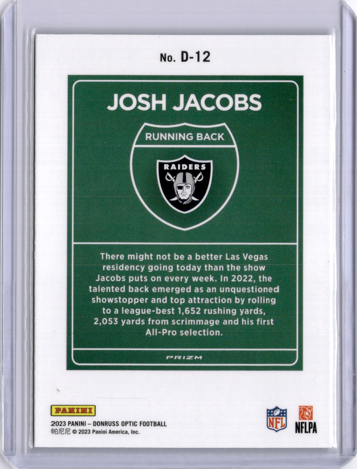 Josh Jacobs 2023 Panini Donruss Optic Downtown SP Case Hit Raiders Packers