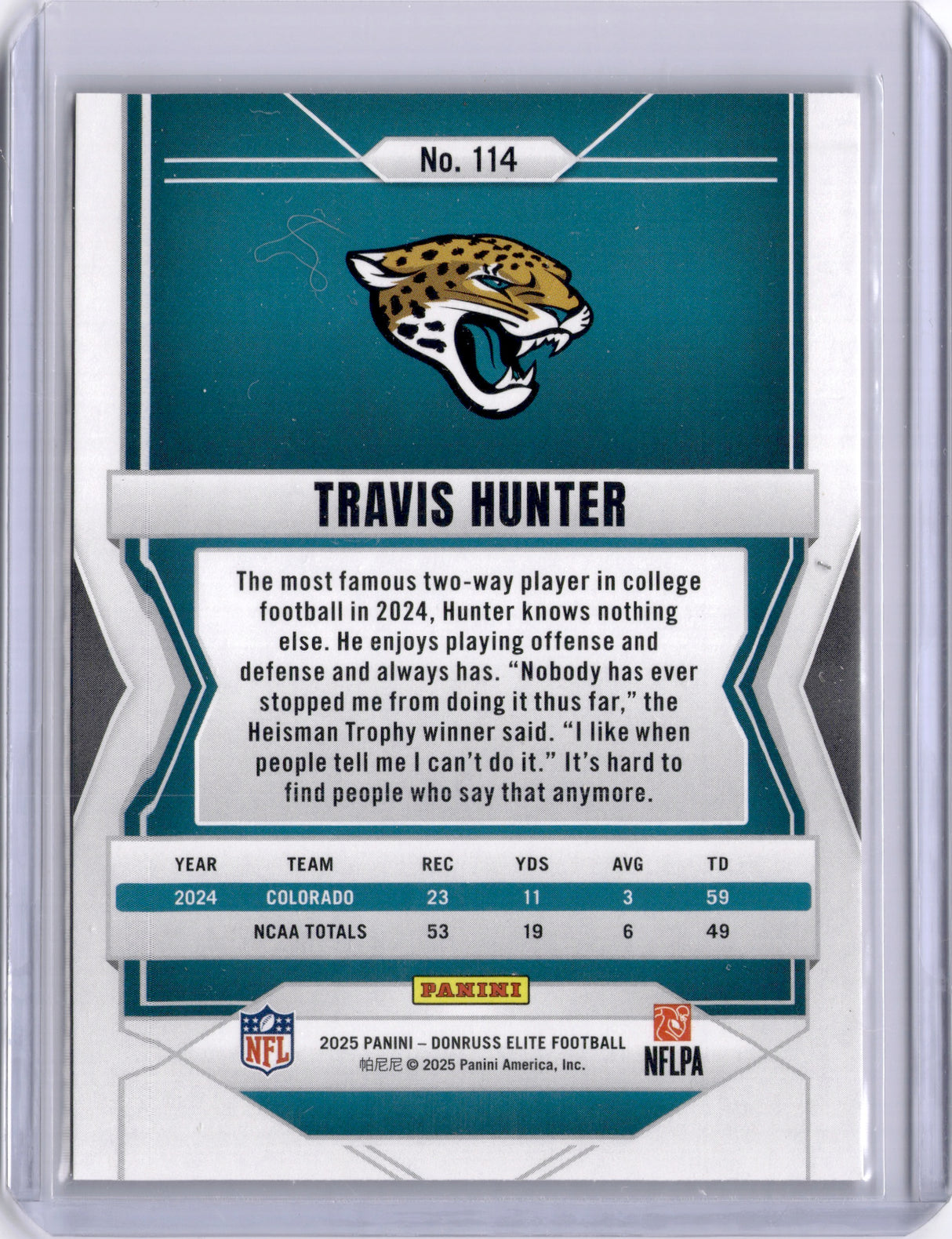 Travis Hunter 2025 Panini Donruss Elite Pink Rookie RC Jaguars