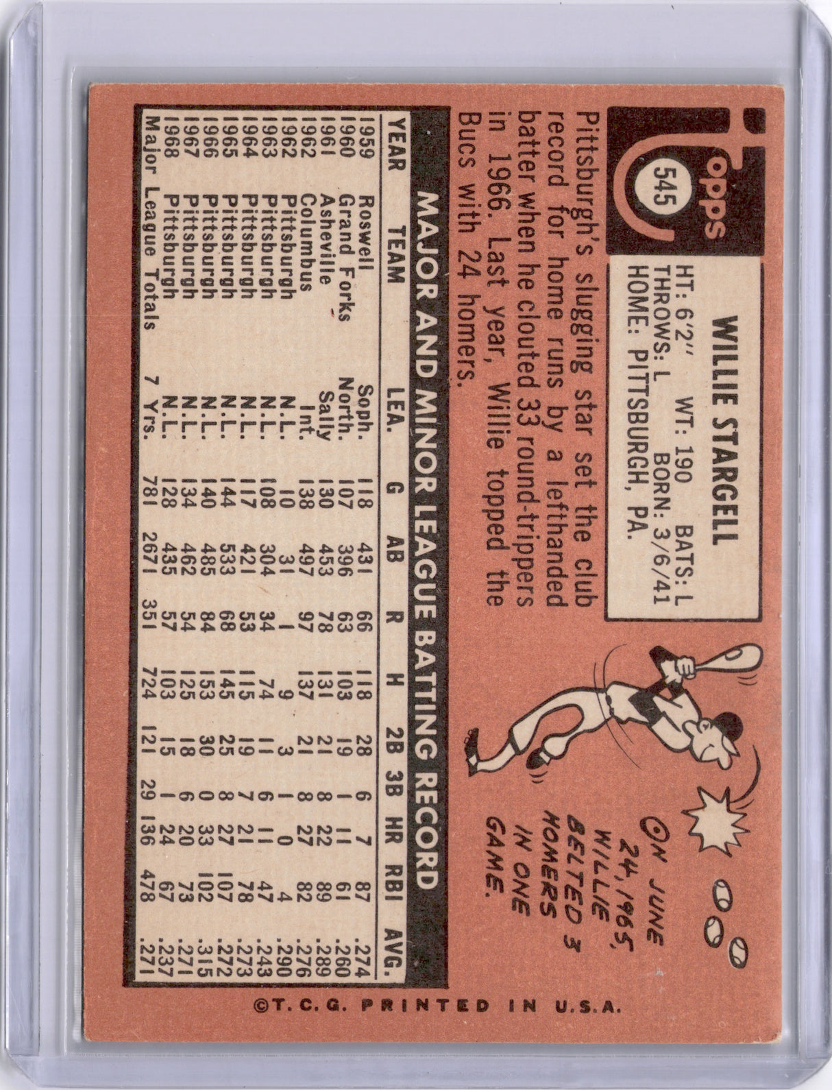 Willie Stargell 1967 Topps #545 High Number Pirates HOF