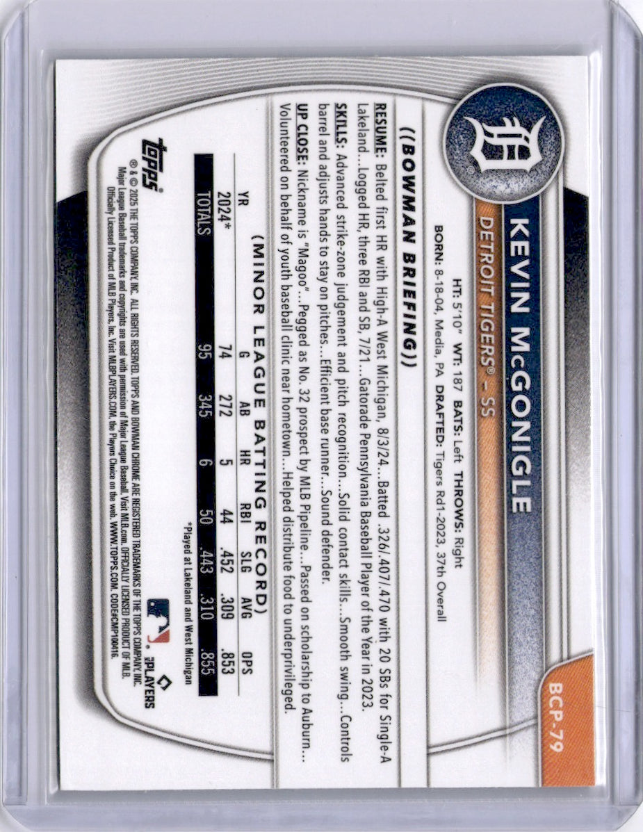 Kevin McGonigle 2024 Topps Bowman Chrome Reptilian Tigers