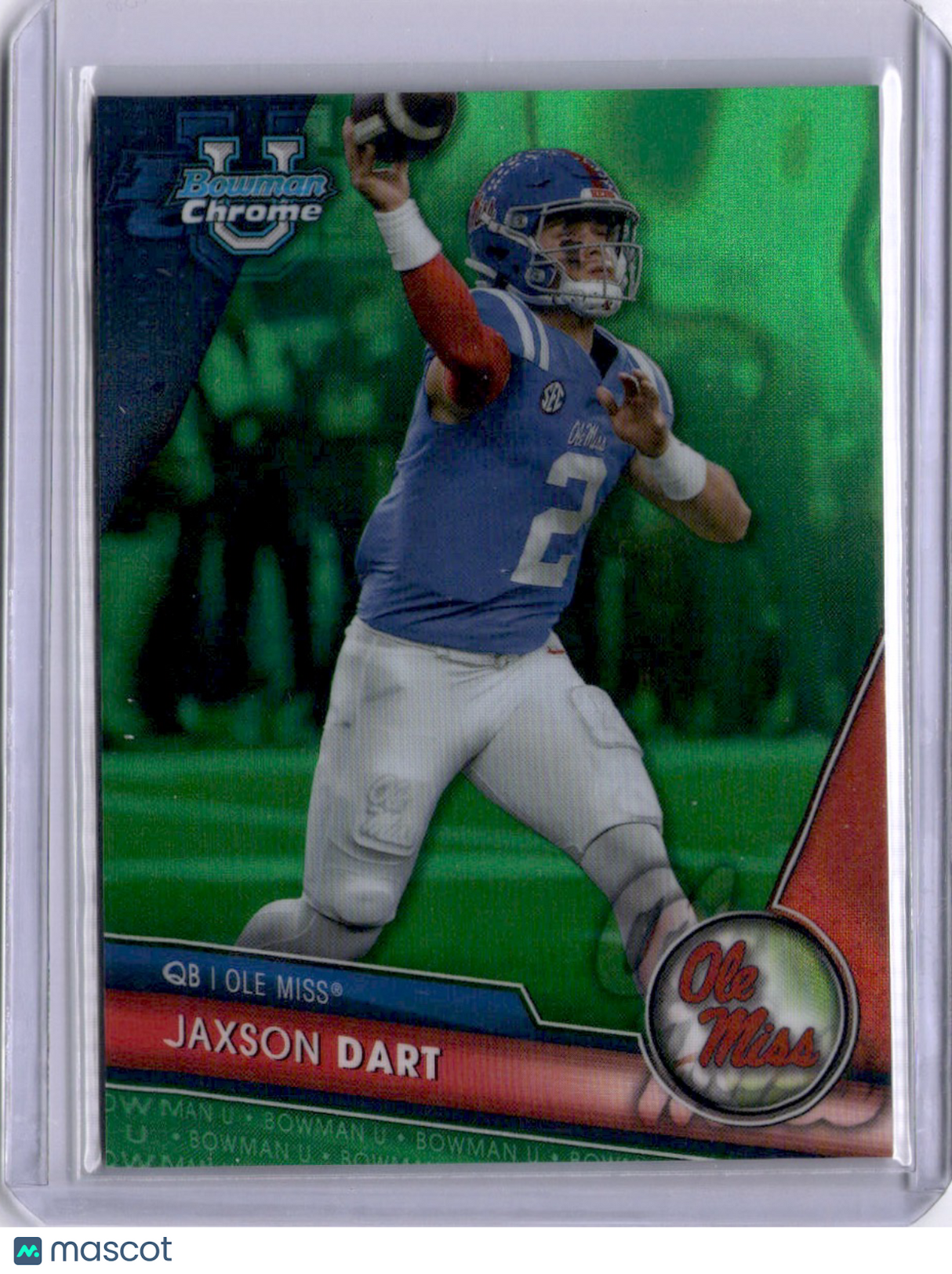 Jaxson Dart 2022 Bowman U Chrome Green /99 Ole Miss Giants