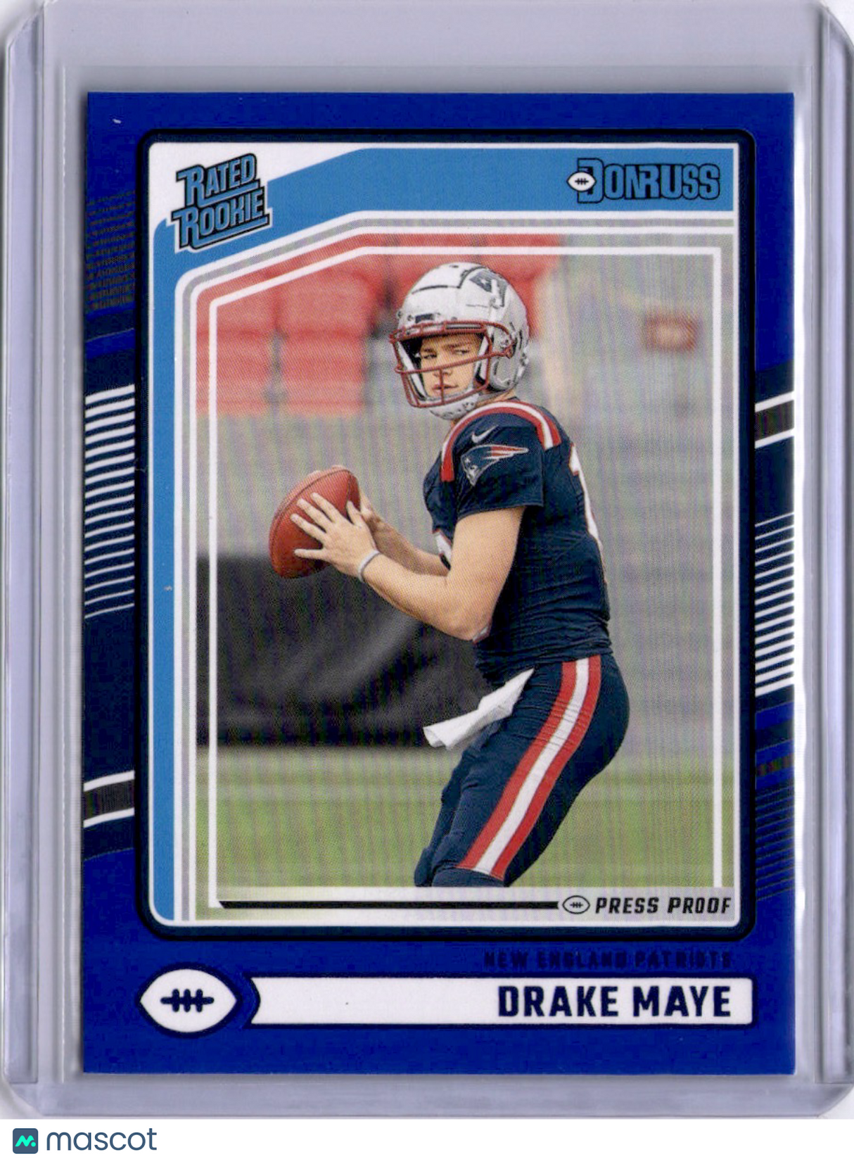 Drake Maye 2024 Panini Donruss Blue Press Proof Rated Rookie RC Patriots