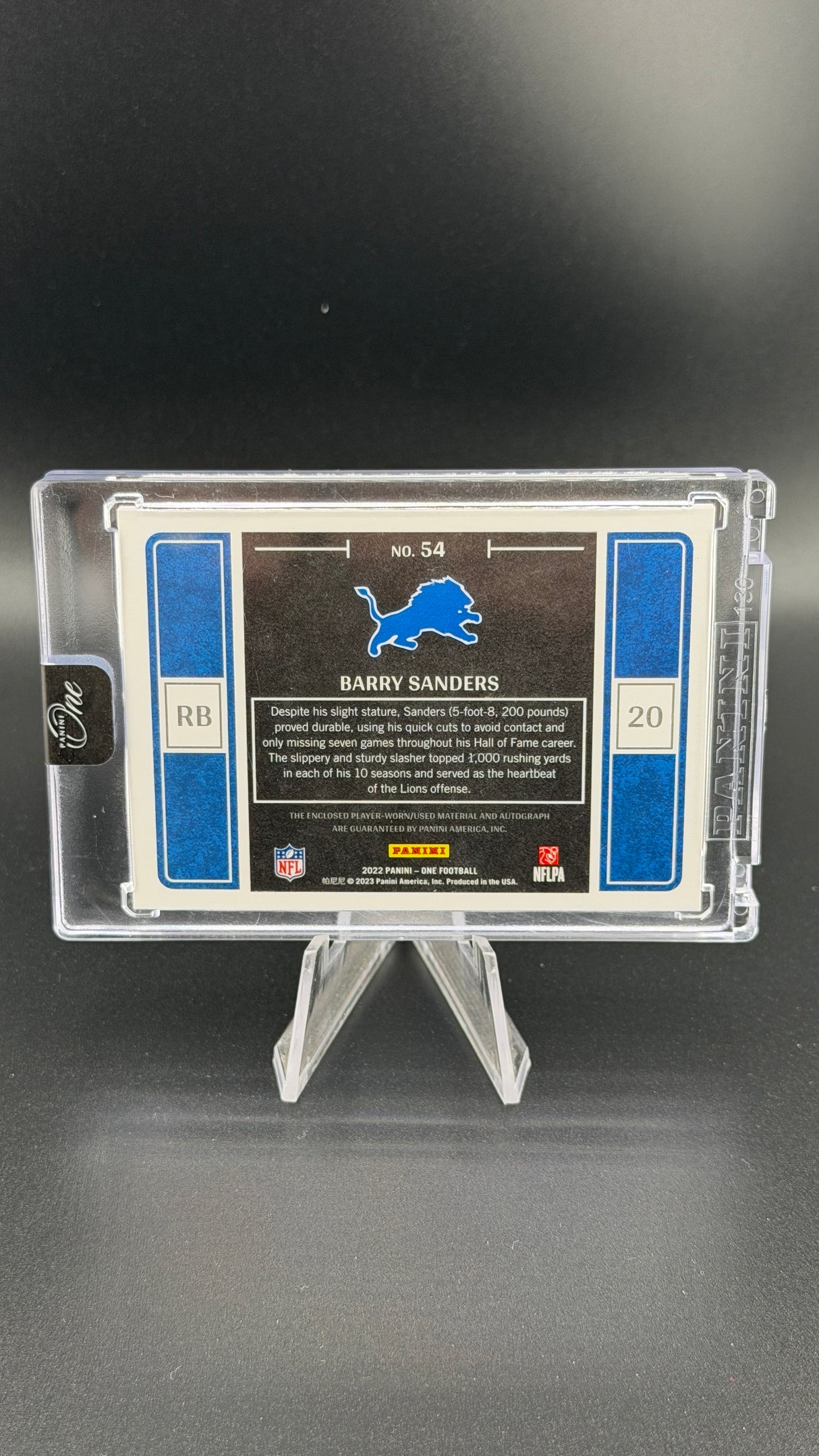 Barry Sanders 2023 Panini One Quad Patch Auto /10 3 Color Lions HOF