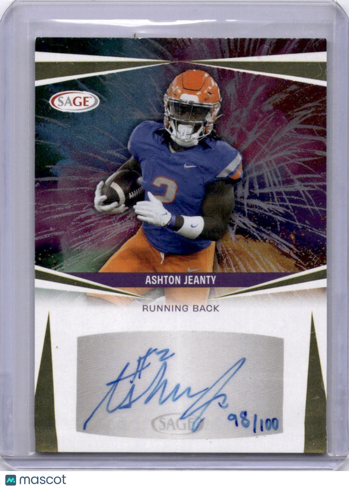 Ashton Jeanty 2025 SAGE Autograph 98/100 Boise St Raiders