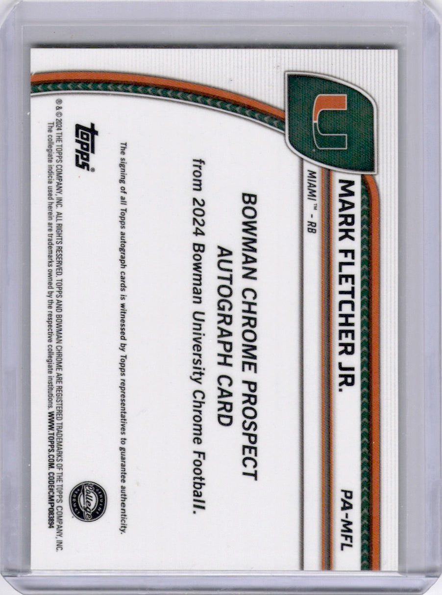 Mark Fletcher Jr. 2024 Bowman Chrome U Yellow Refractor /75 Auto Hurricanes