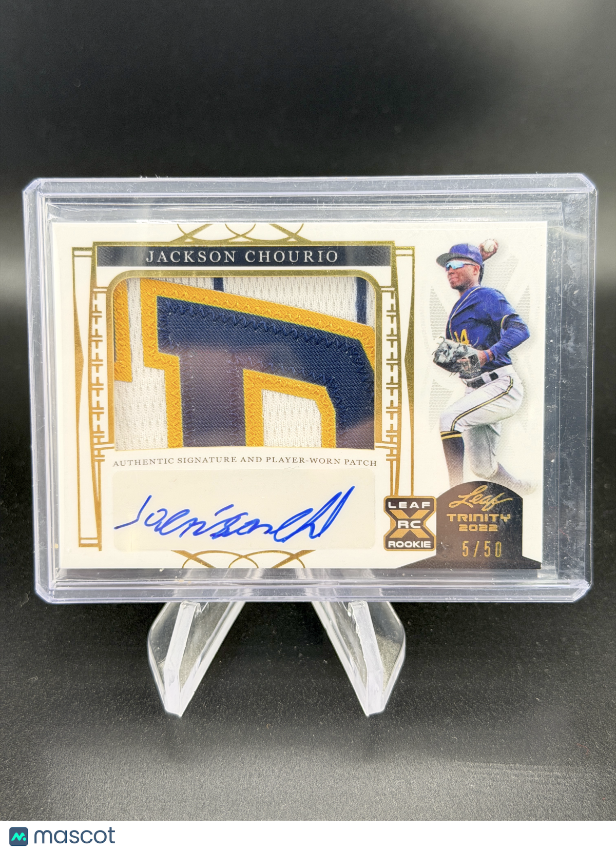 Jackson Chourio 2022 Leaf Trinity Patch Auto 5/50 Brewers