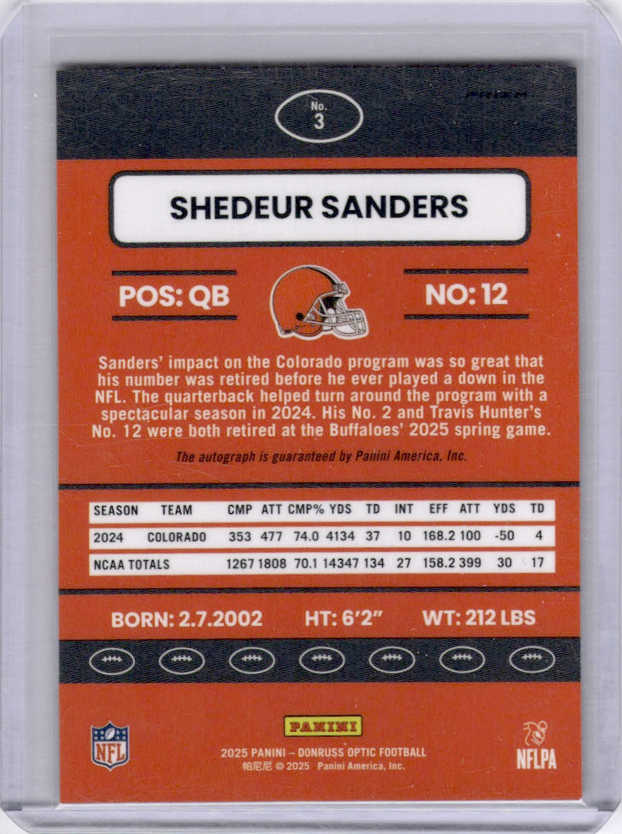 Shedeur Sanders 2025 Panini Donruss Optic 2015 Retro Rookie RC Auto Browns