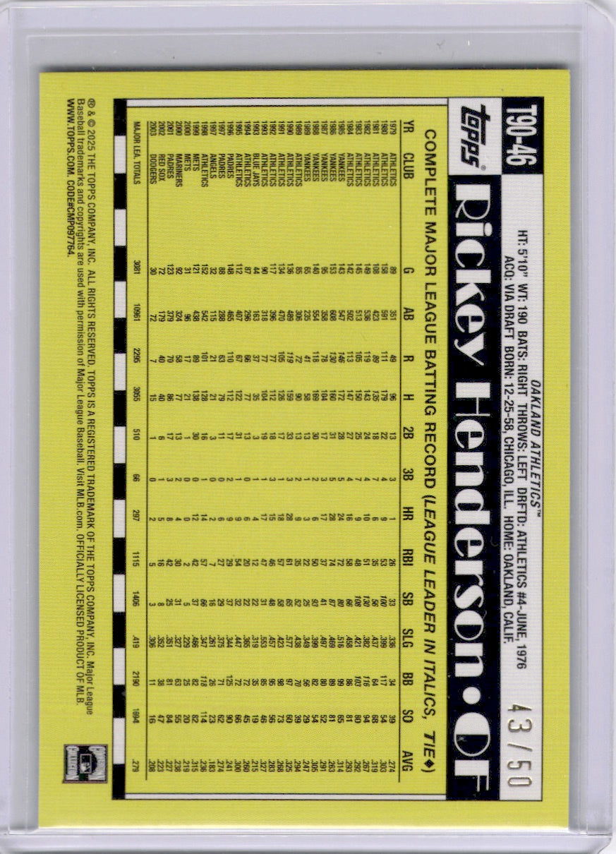 Rickey Henderson 2025 Topps 1990 Topps Gold Crackle Foil /50