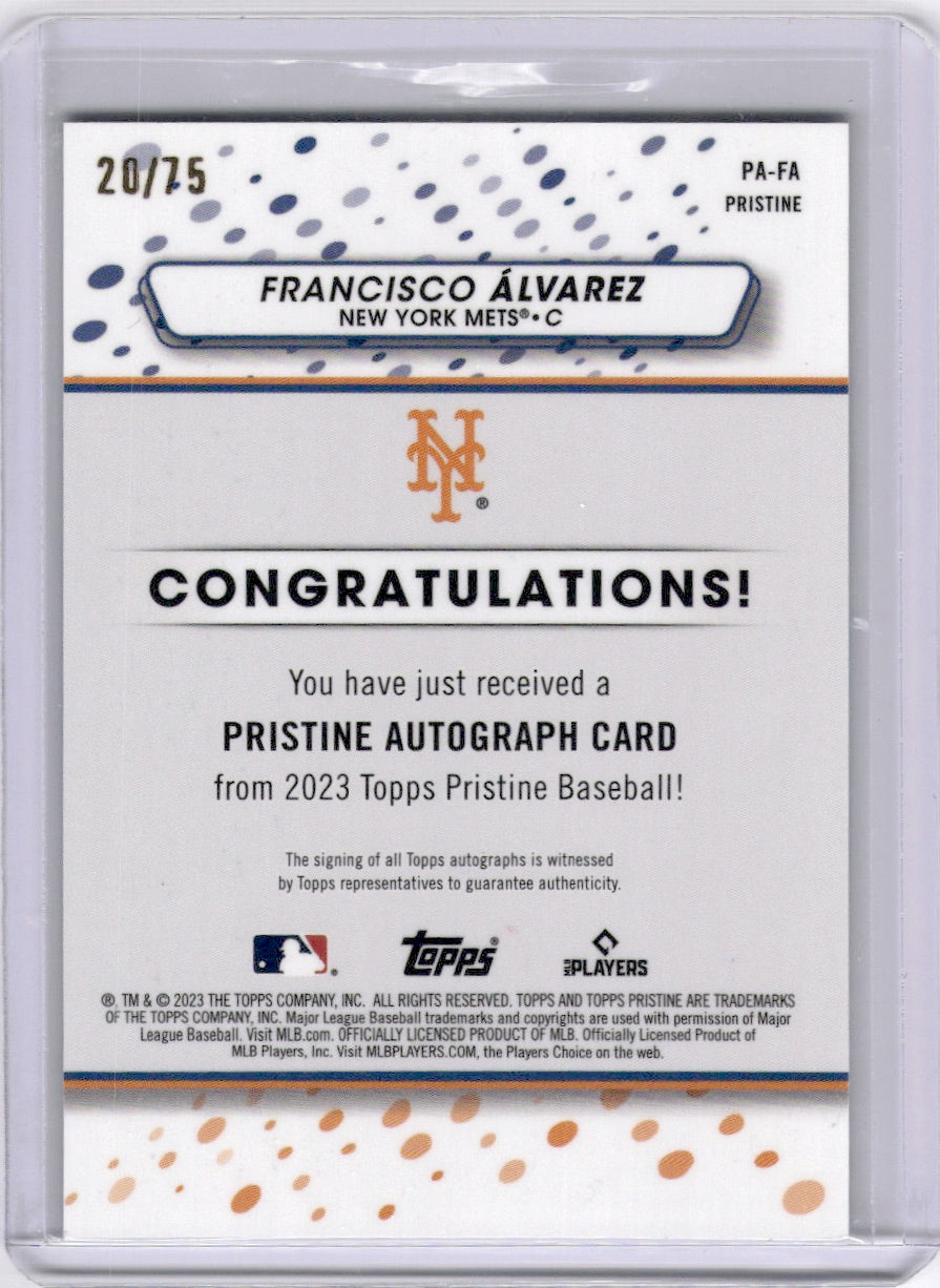 Francisco Álvarez 2023 Topps Pristine Blue Auto /75 Rookie RC Mets