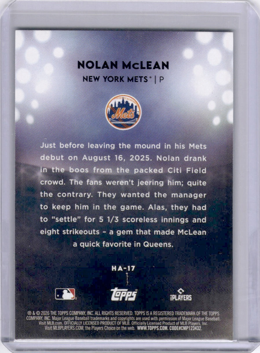 Nolan McLean 2026 Topps Home Field Advantage Rookie RC Mets
