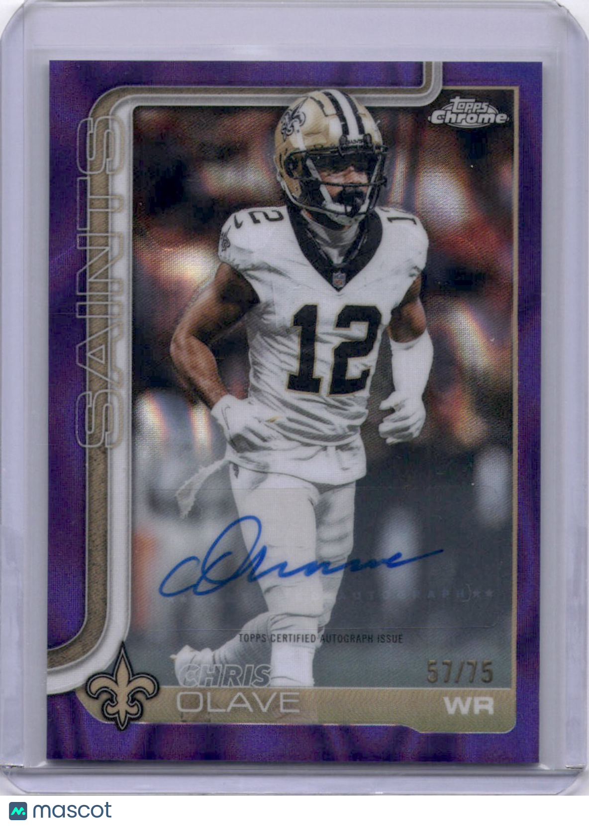 Chris Olave 2025 Topps Chrome Purple Refractor /75 Auto Saints
