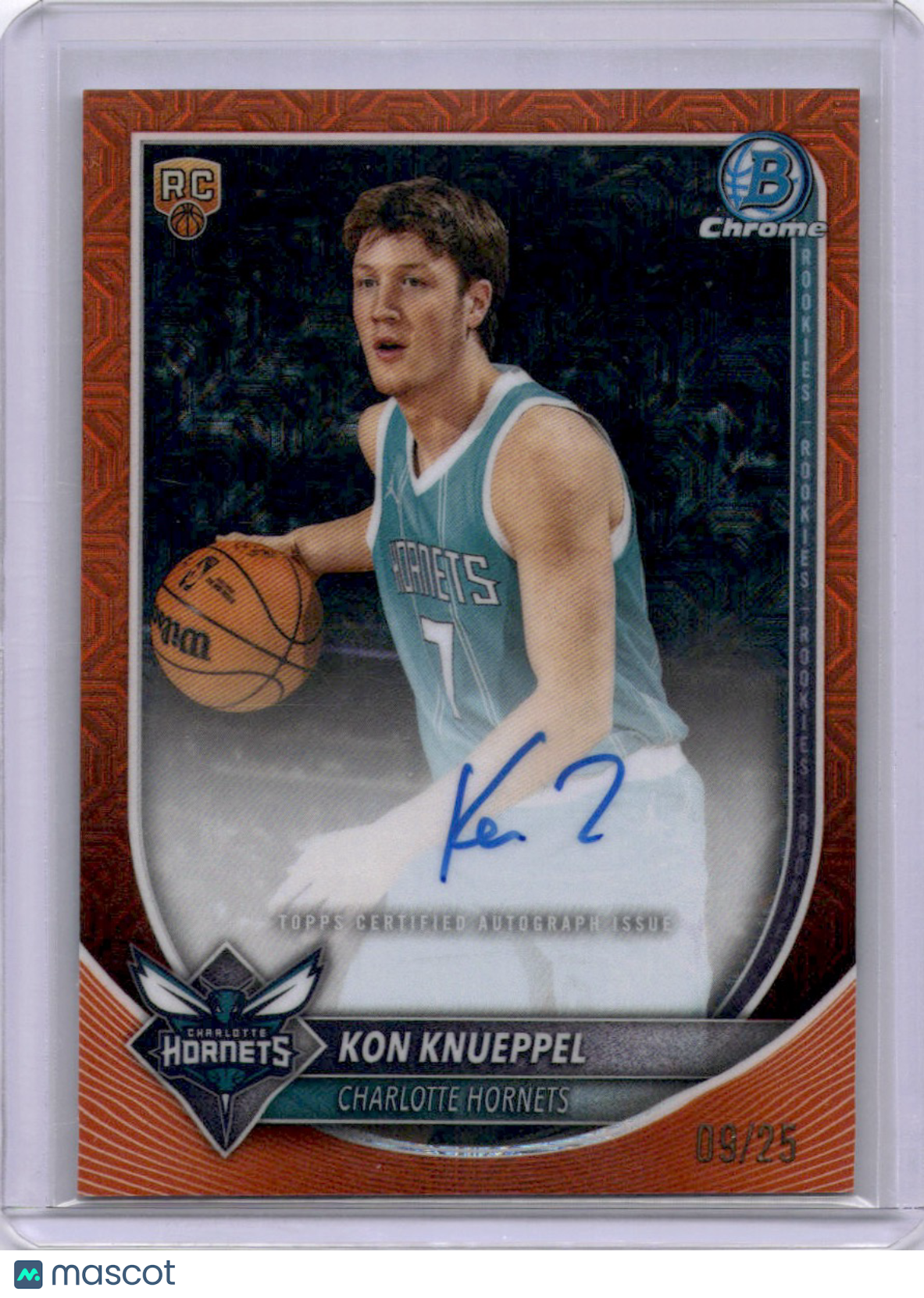 Kon Knueppel 2025-26 Bowman Chrome Orange Mojo Refractor /25 Auto Hornets