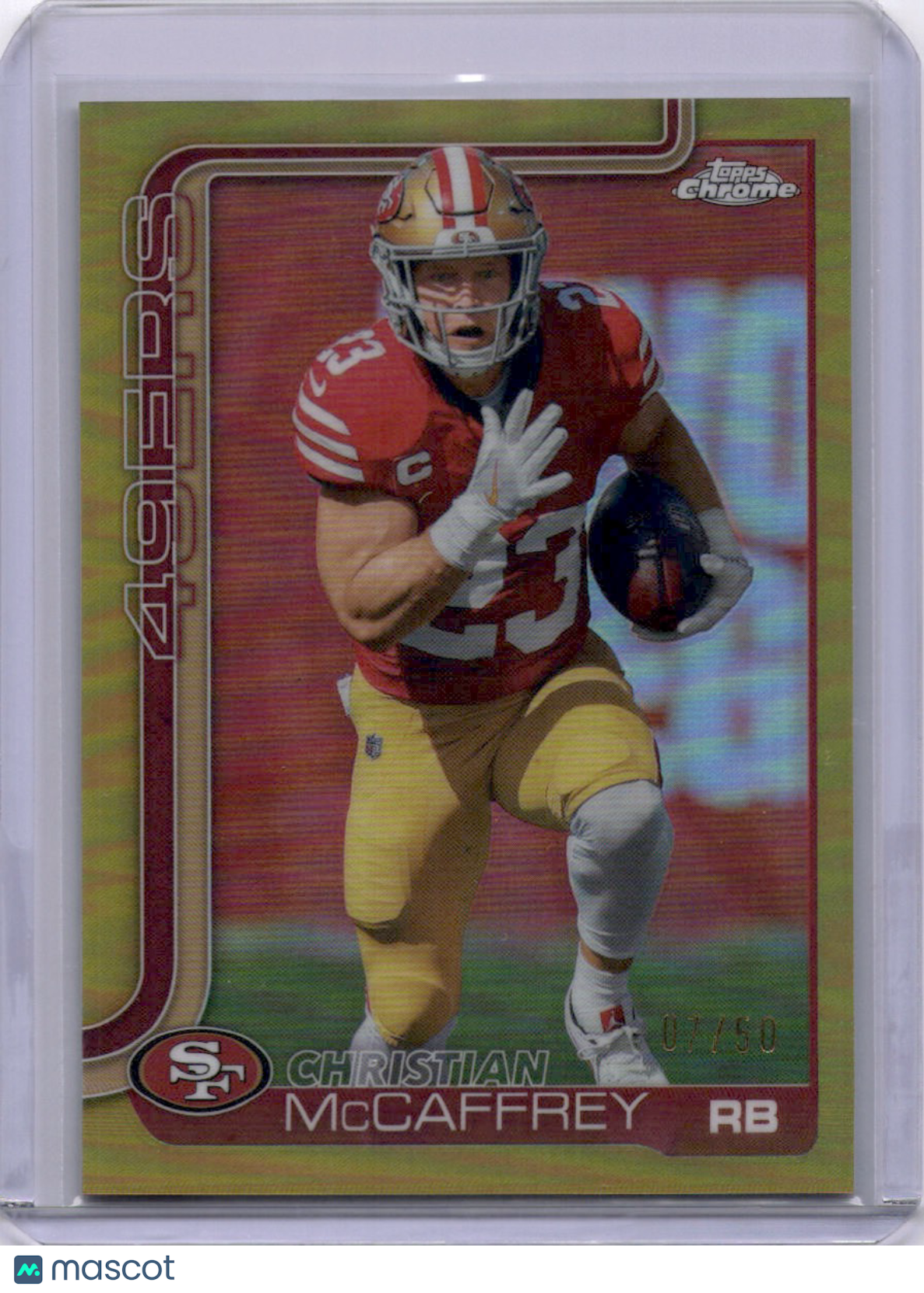 Christian McCaffrey 2025 Topps Chrome Gold Refractor /50 49ers