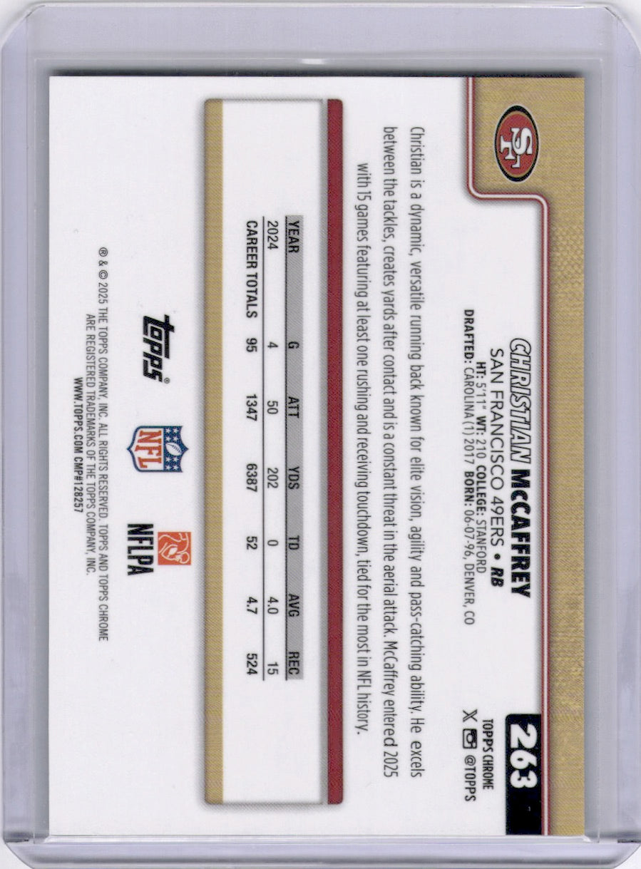 Christian McCaffrey 2025 Topps Chrome Gold Refractor /50 49ers