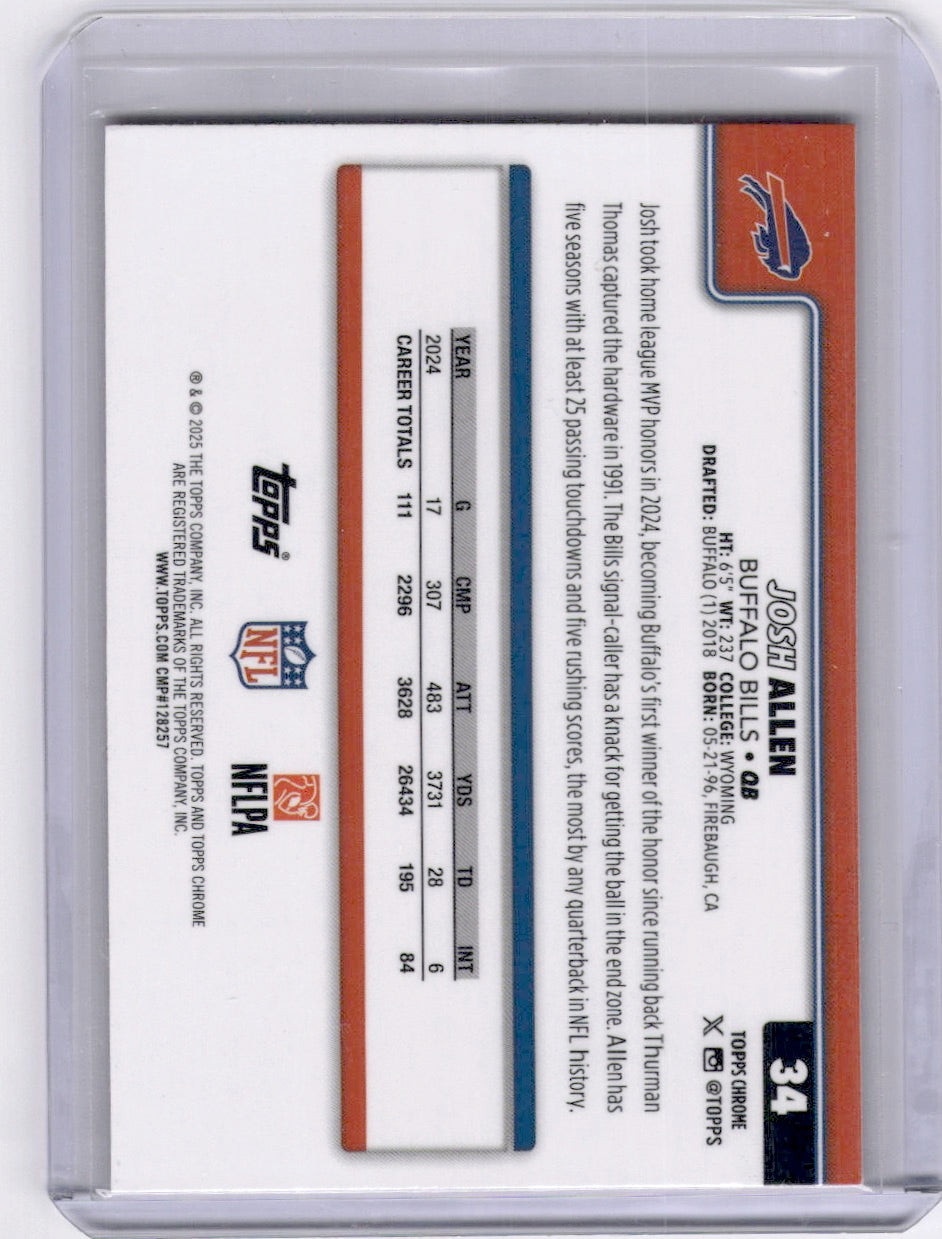 Josh Allen 2025 Topps Chrome Pink X-Fractor Bills