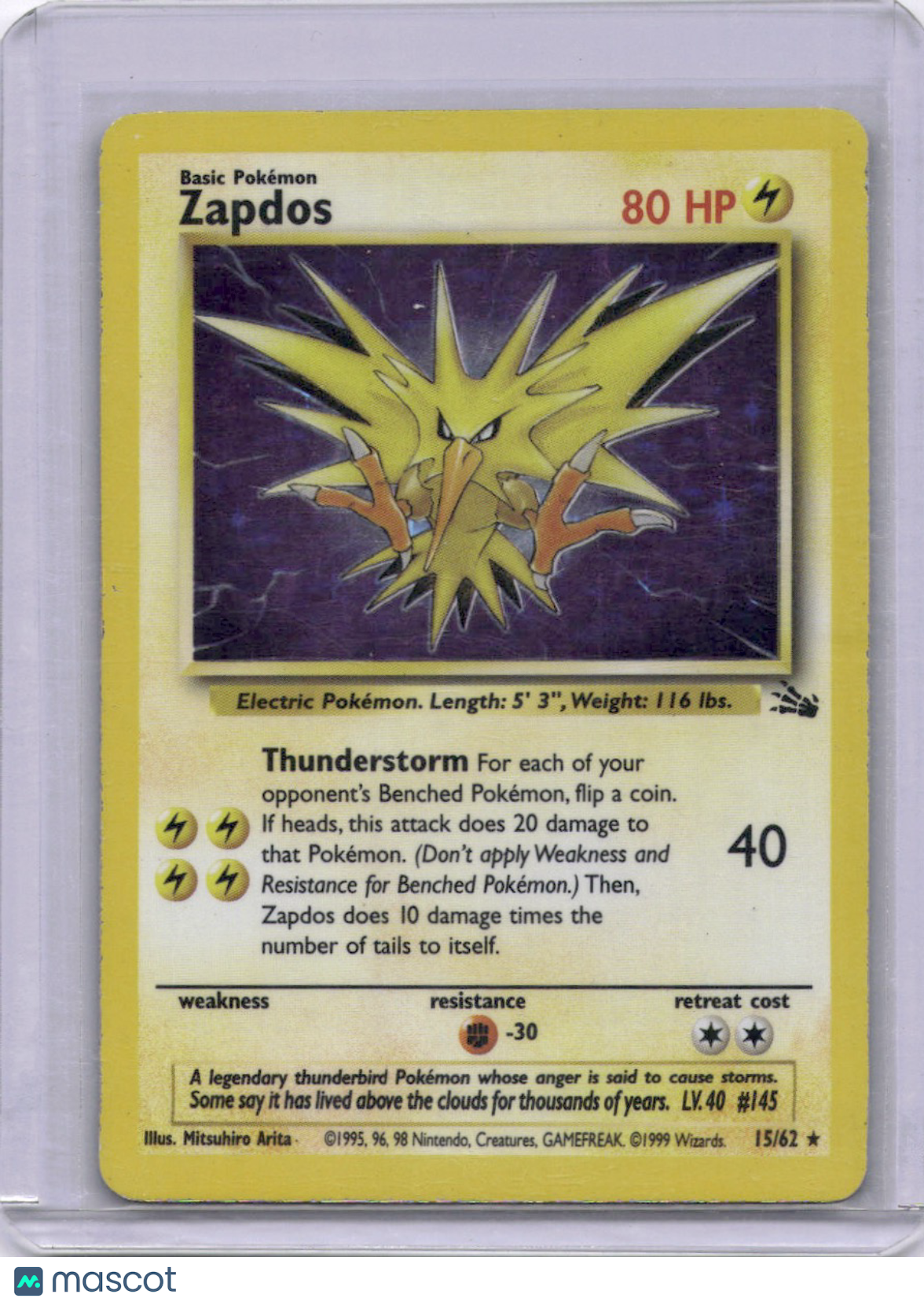 Zapdos 1999 Fossil Holo 15/62 Pokémon TCG