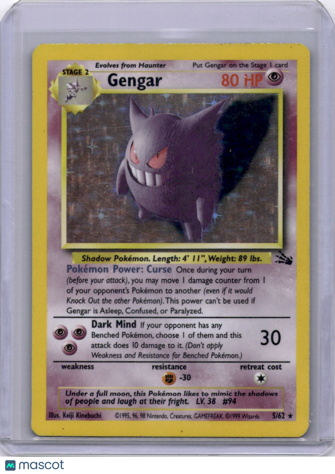 Gengar 1999 Fossil Holo 5/62 Pokémon TCG