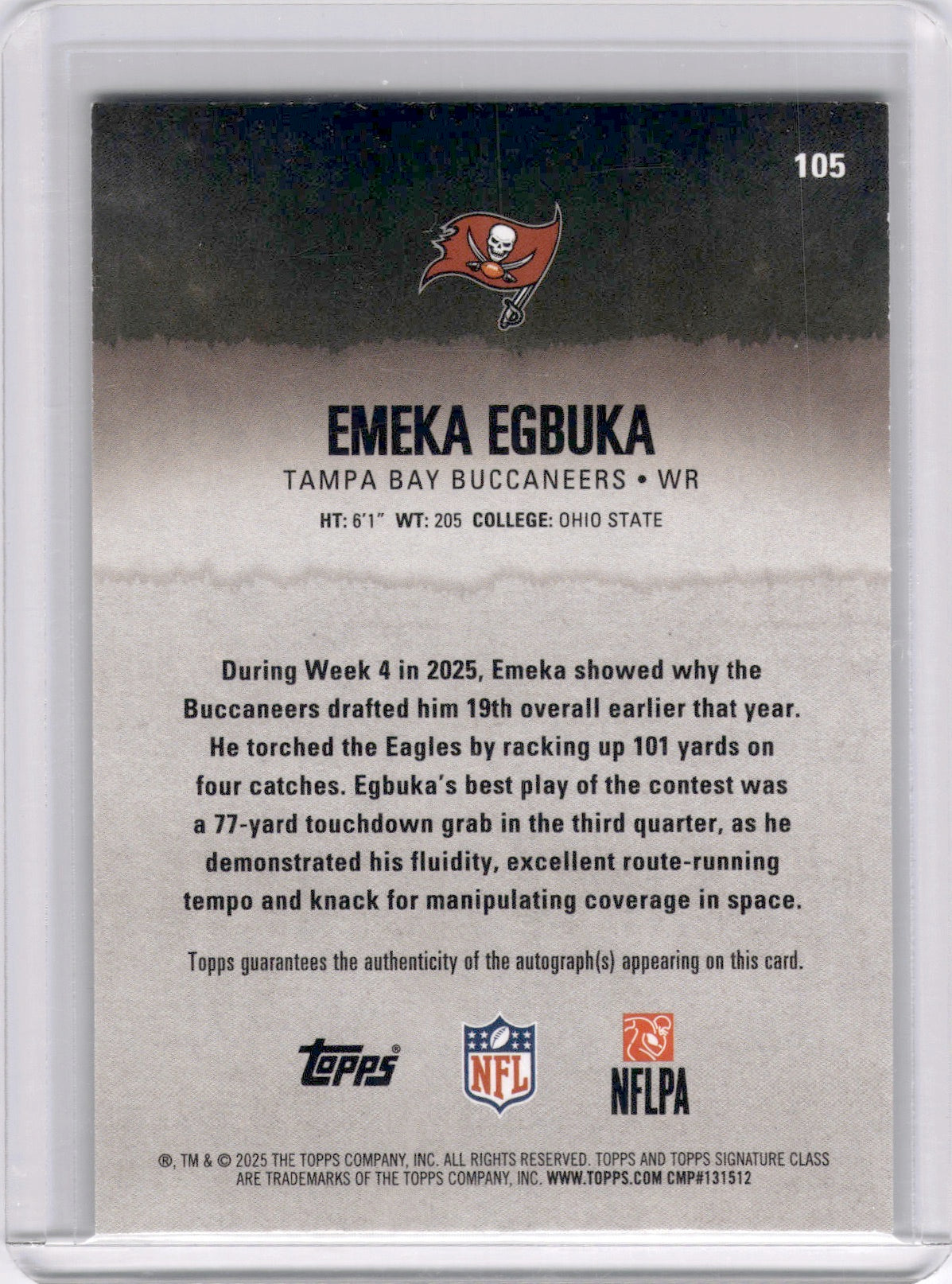 Emeka Egbuka 2025 Topps Signature Class Rookie RC Auto