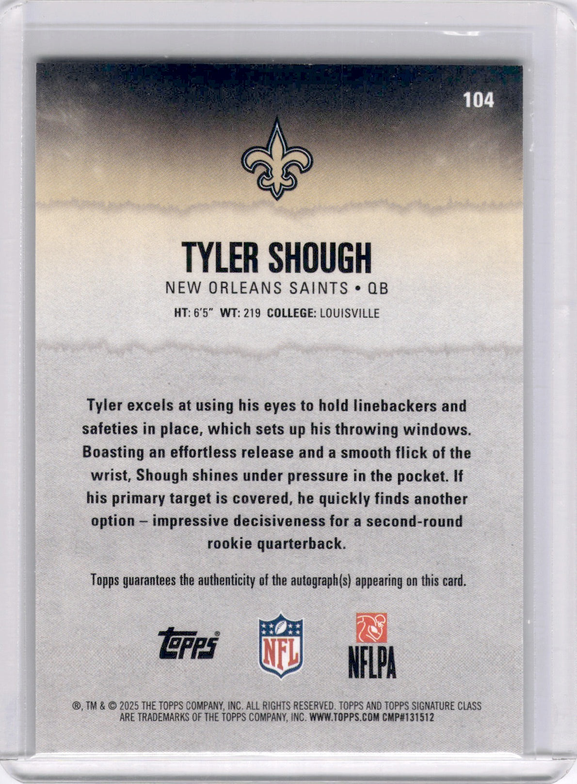 Tyler Shough 2025 Topps Signature Class Rookie RC Auto Saints