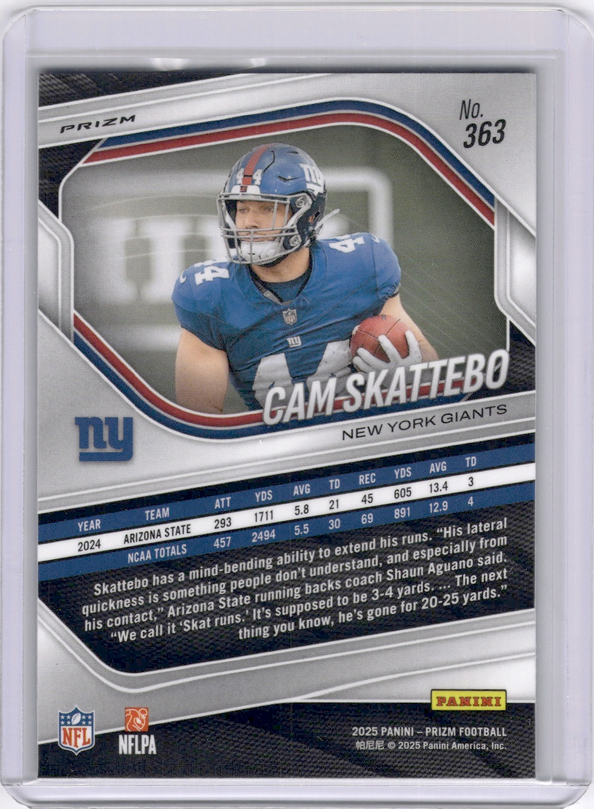 Cam Skattebo 2025 Panini Prizm Purple Pulsar Rookie RC Giants