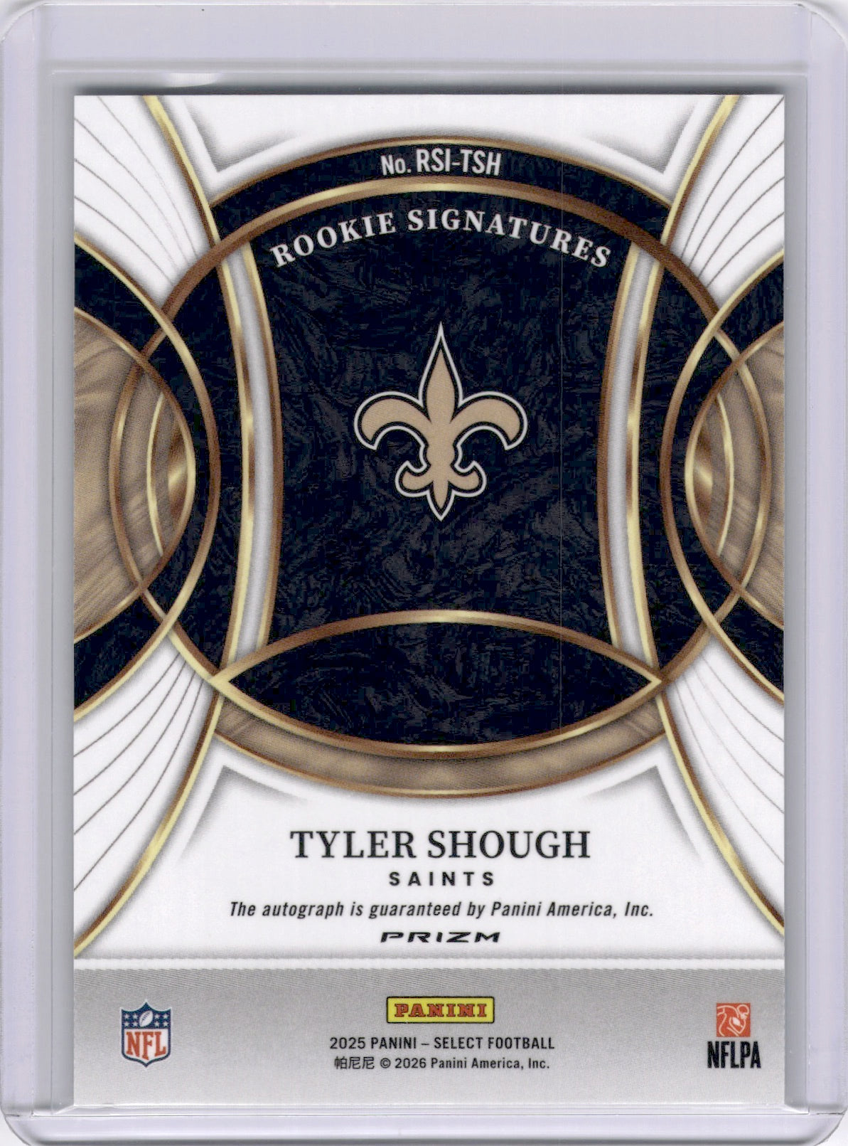 Tyler Shough 2025 Panini Select Auto Prizm Silver Rookie RC Saints