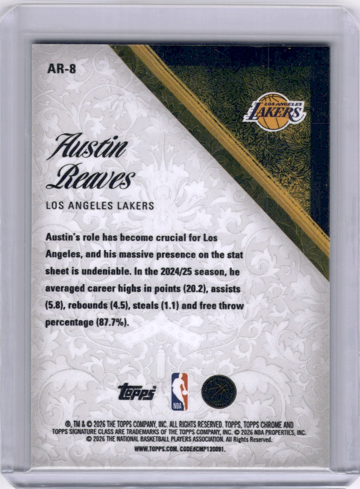 Austin Reaves 2025-26 Topps Signature Class Aristocrats Lakers