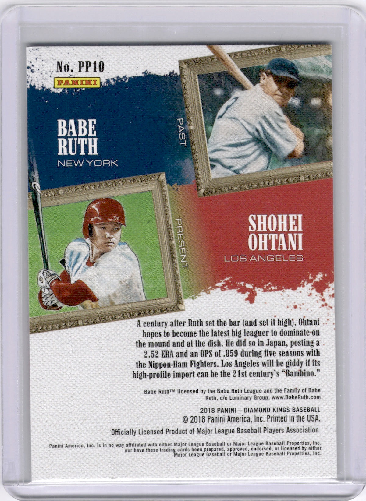 Babe Ruth Shohei Ohtani 2018 Panini Diamond Kings Past and Present Rookie RC