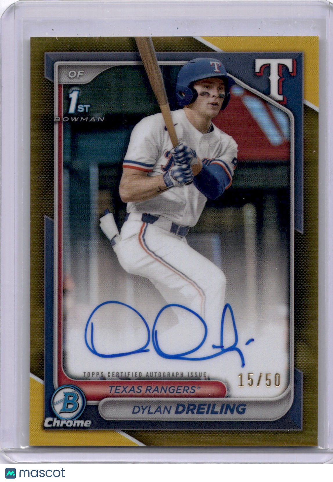 Dylan Dreiling 2022 Bowman Chrome Gold /50 On Card Auto Rangers