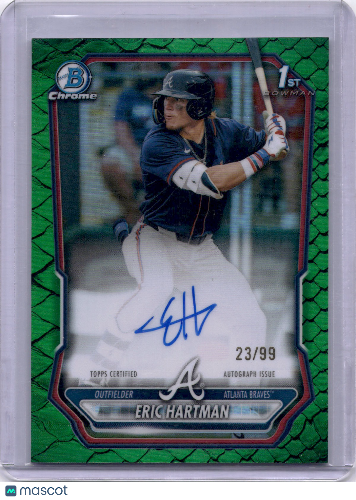 Eric Hartman 2026 Bowman Chrome 1st Reptilian Green Refractor /99 Auto Braves