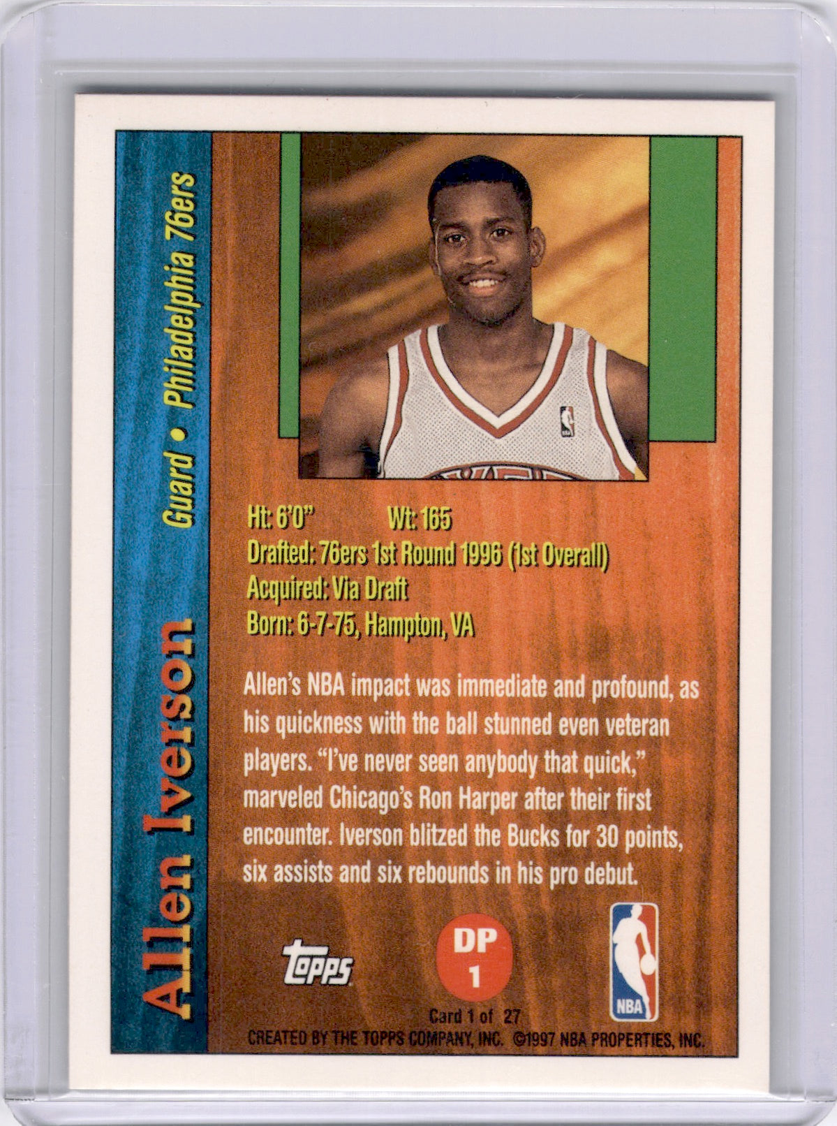 Allen Iverson 1996-97 Topps Draft Pick Redemption Rookie RC 76ers