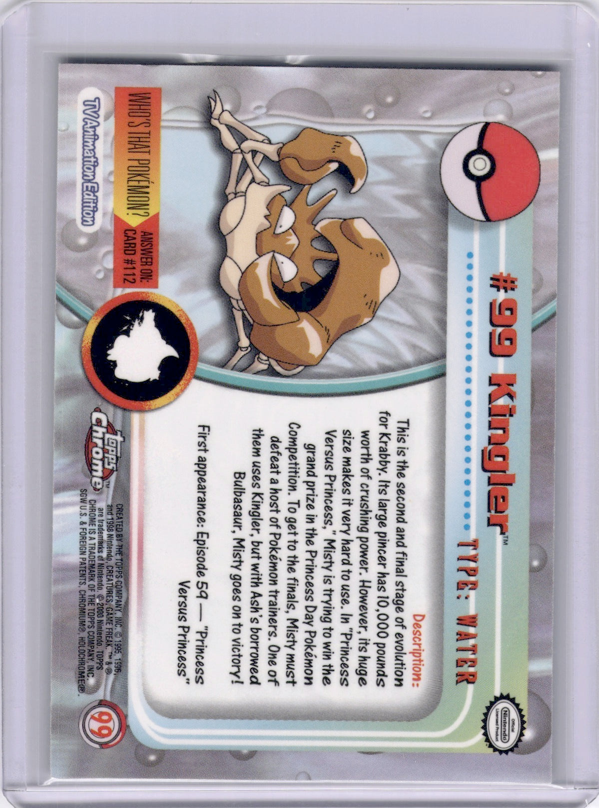 Kingler 2000 Pokemon Topps Chrome #99