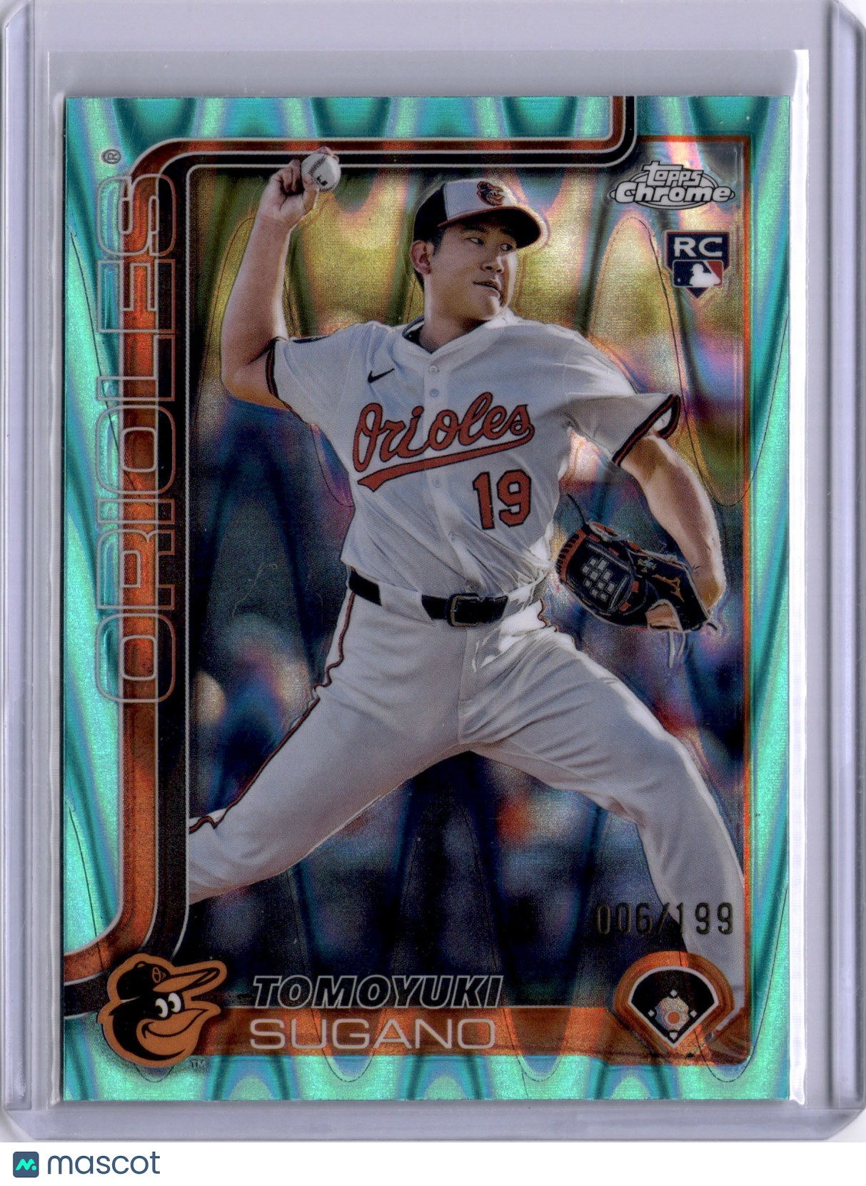 Tomoyuki Sugano 2025 Topps Chrome Aqua Raywave Rookie RC /199 Orioles